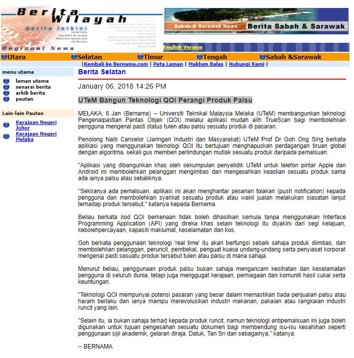 UTeM bangun Teknologi QOI Perangi Produk Palsu