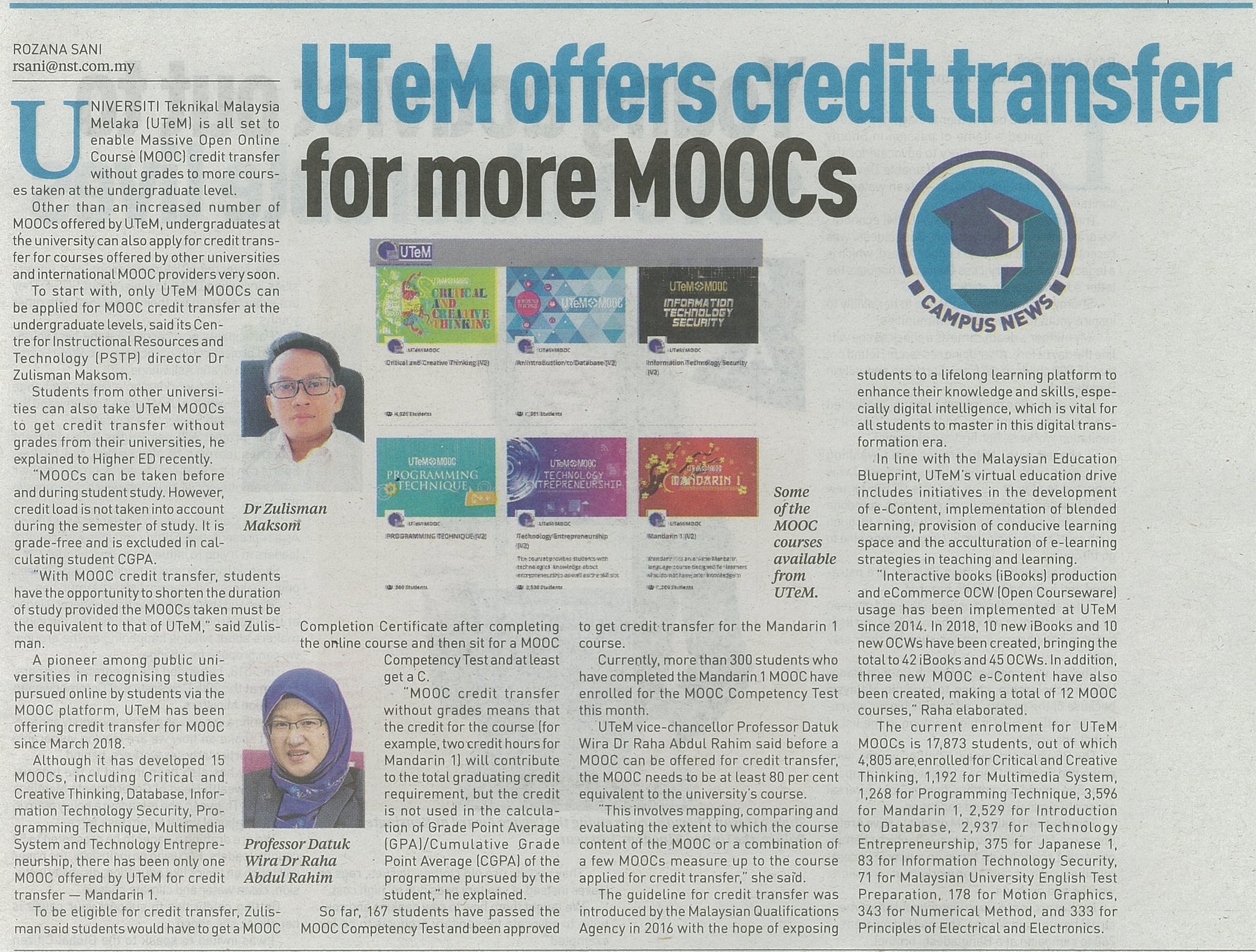 UTeM offers credit transfer for more MOOCs