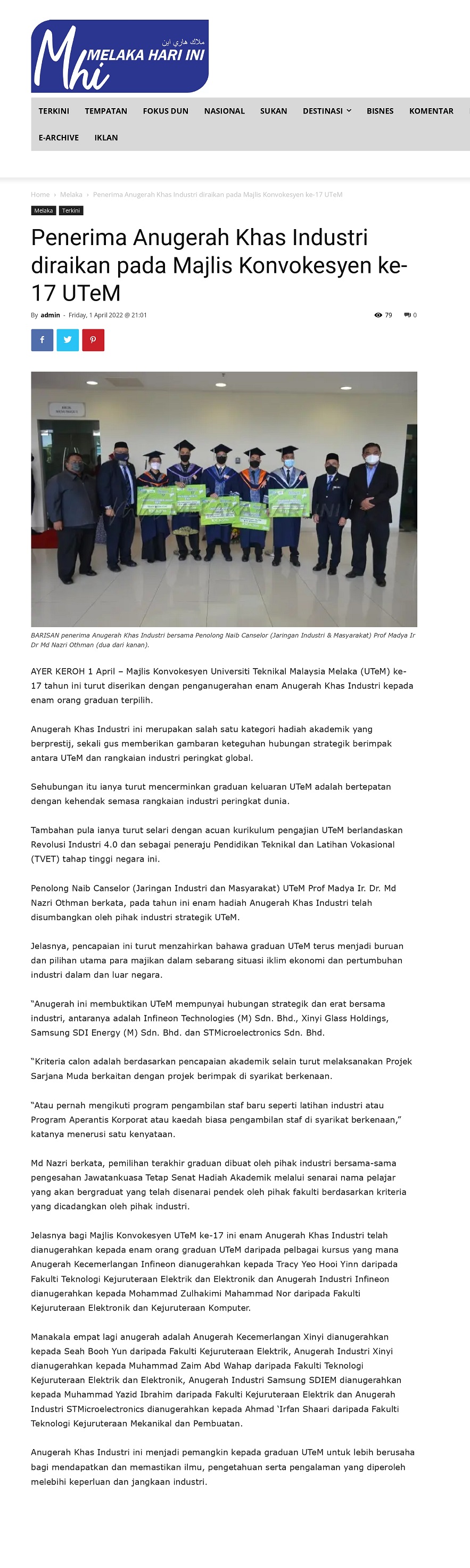 Penerima Anugerah Khas Industri diraikan pada Majlis Konvokesyen ke-17 UTeM