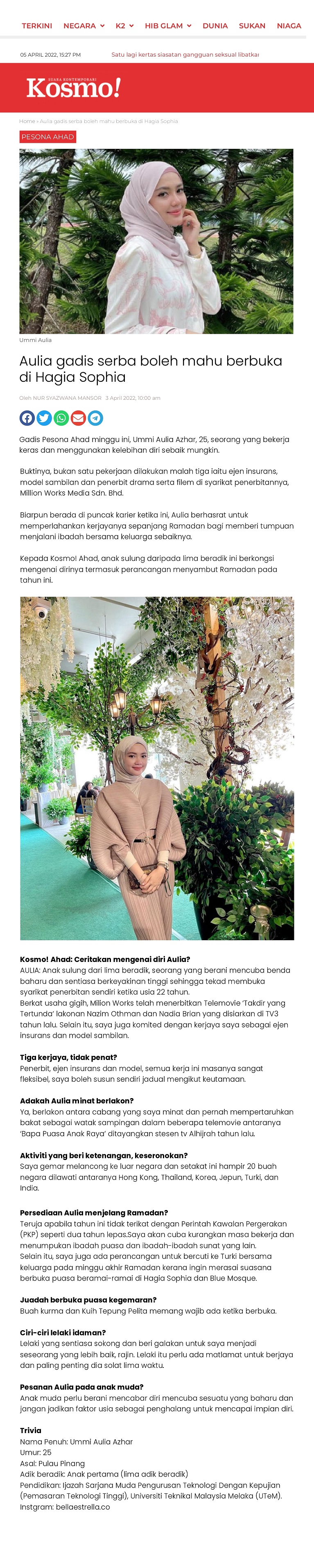 Aulia gadis serba boleh mahu berbuka di Hagia Sophia