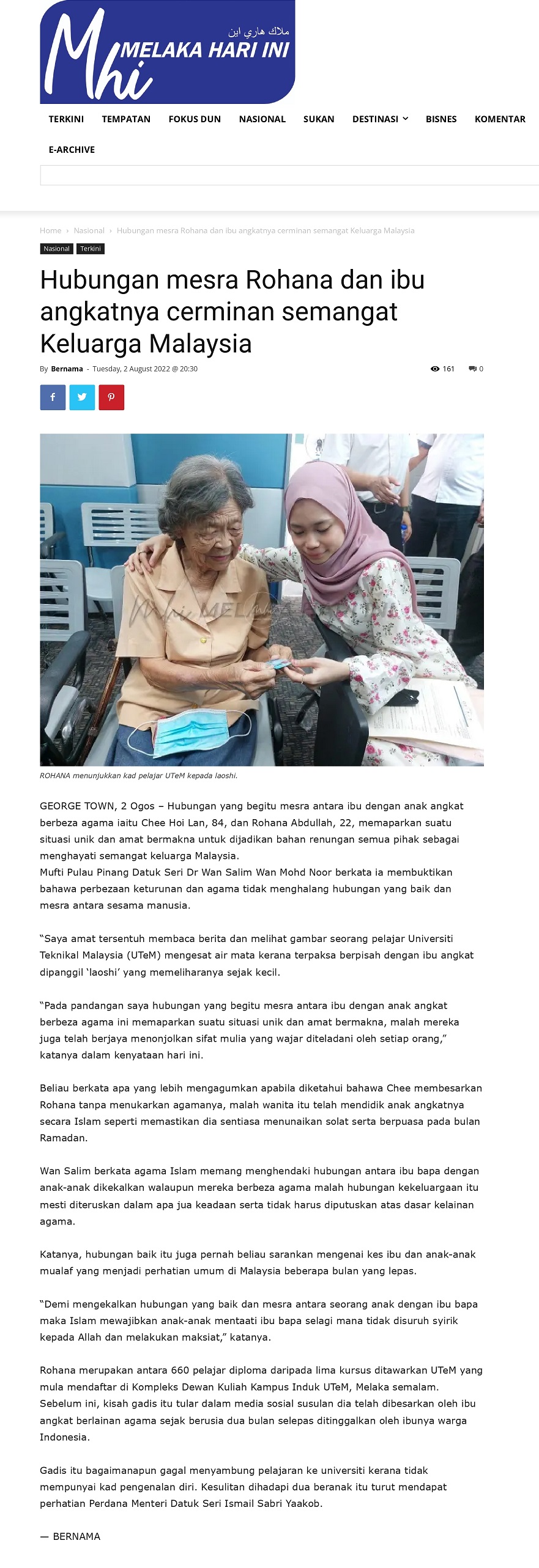 Hubungan mesra Rohana dan ibu angkatnya cerminan semangat Keluarga Malaysia