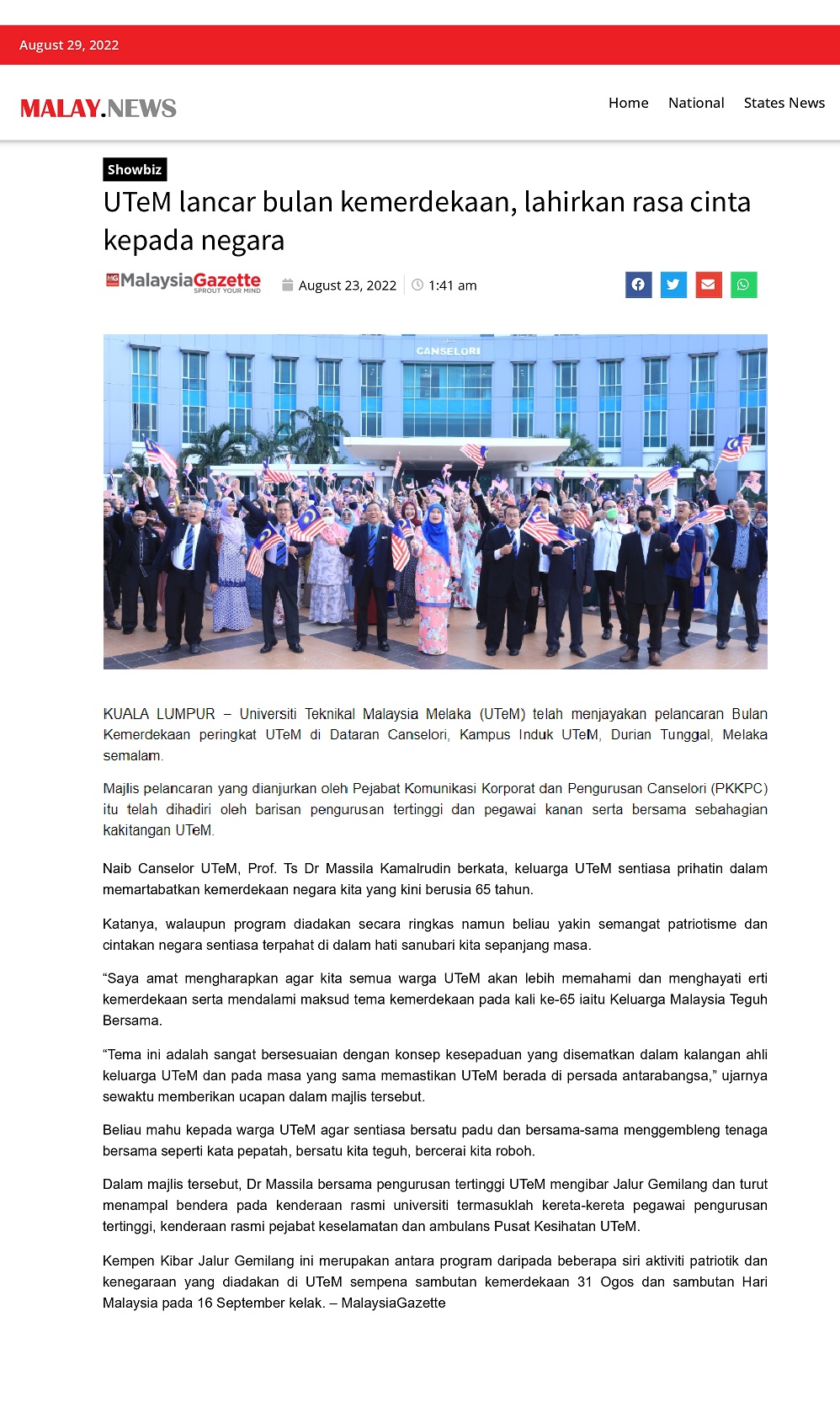 UTeM lancar bulan kemerdekaan, lahirkan rasa cinta kepada negara