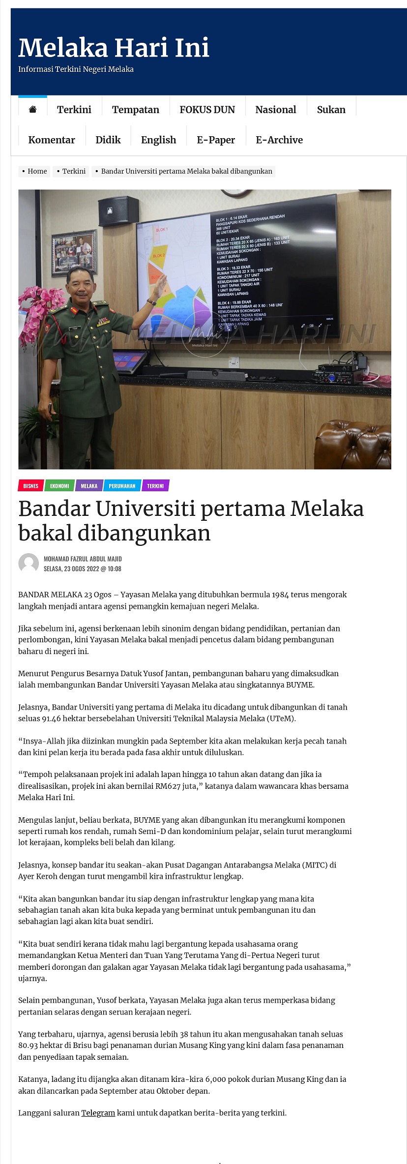 Bandar Universiti pertama Melaka bakal dibangunkan
