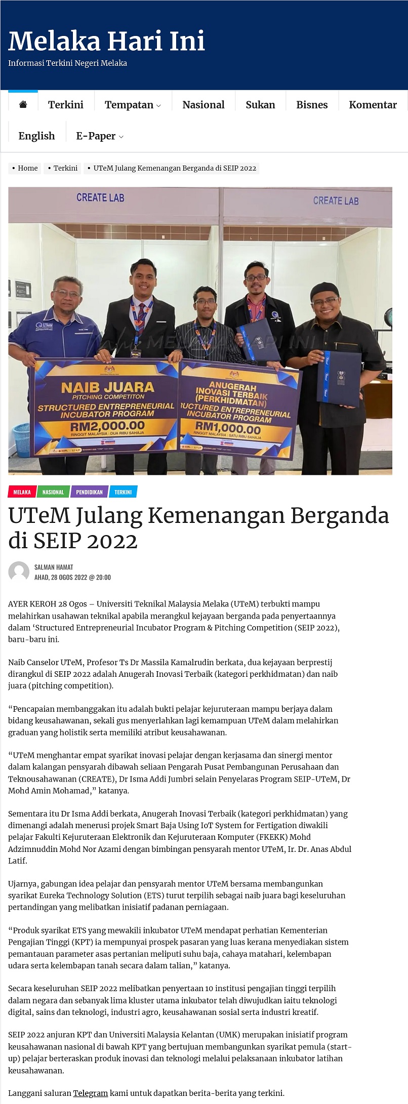 UTeM Julang Kemenangan Berganda di SEIP 2022