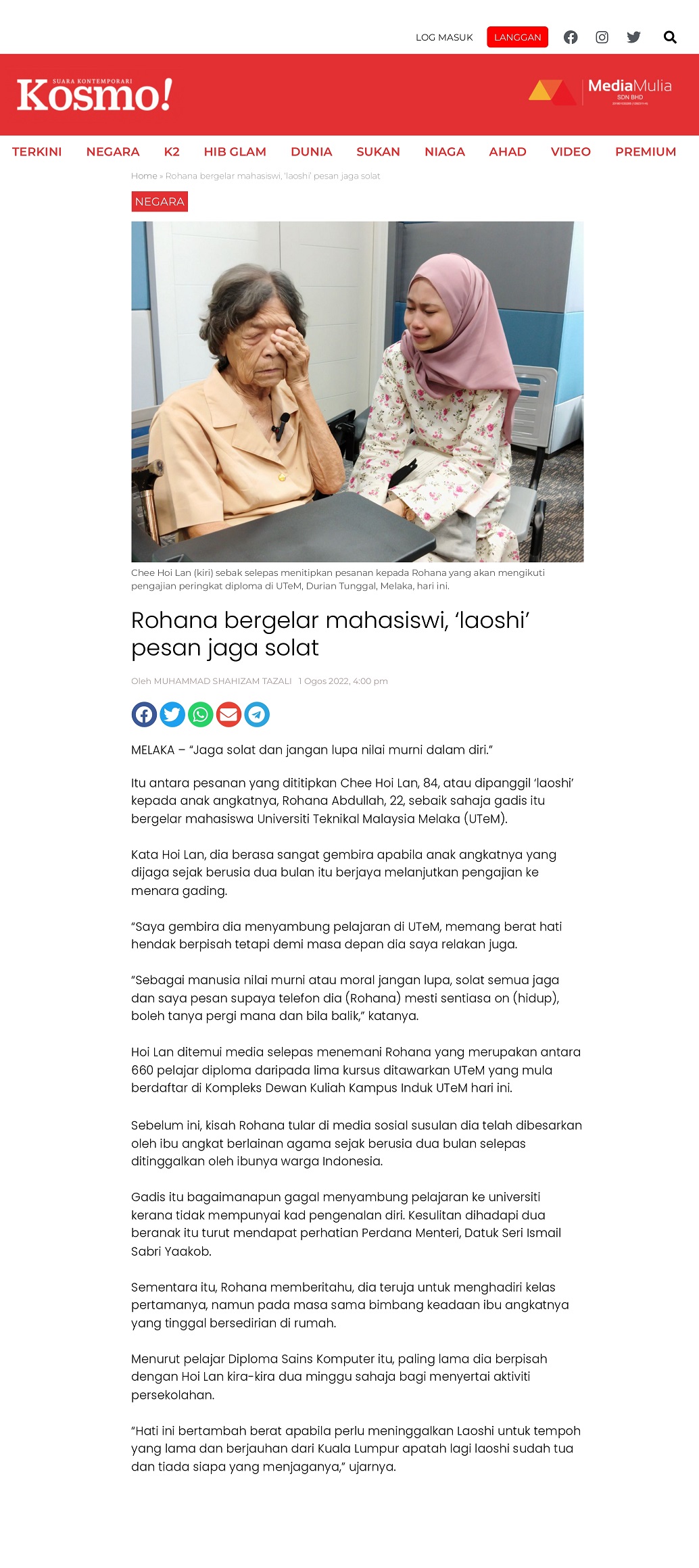 Rohana bergelar mahasiswi, ‘laoshi’ pesan jaga solat