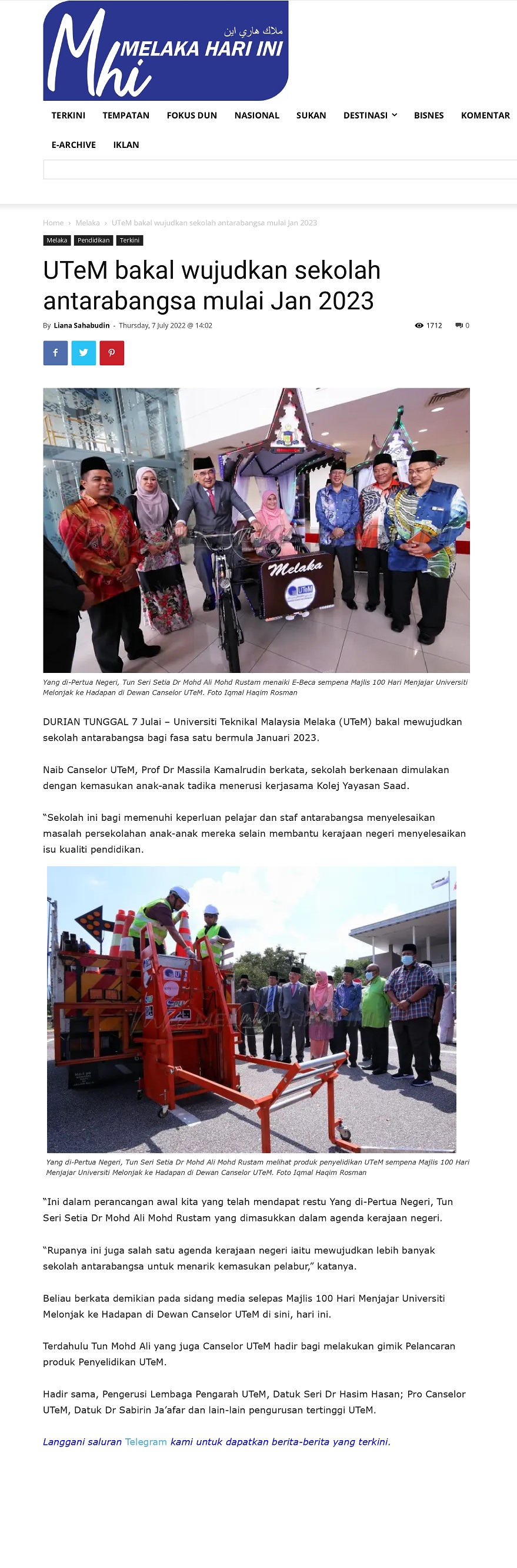 UTeM bakal wujudkan sekolah antarabangsa mulai Jan 2023