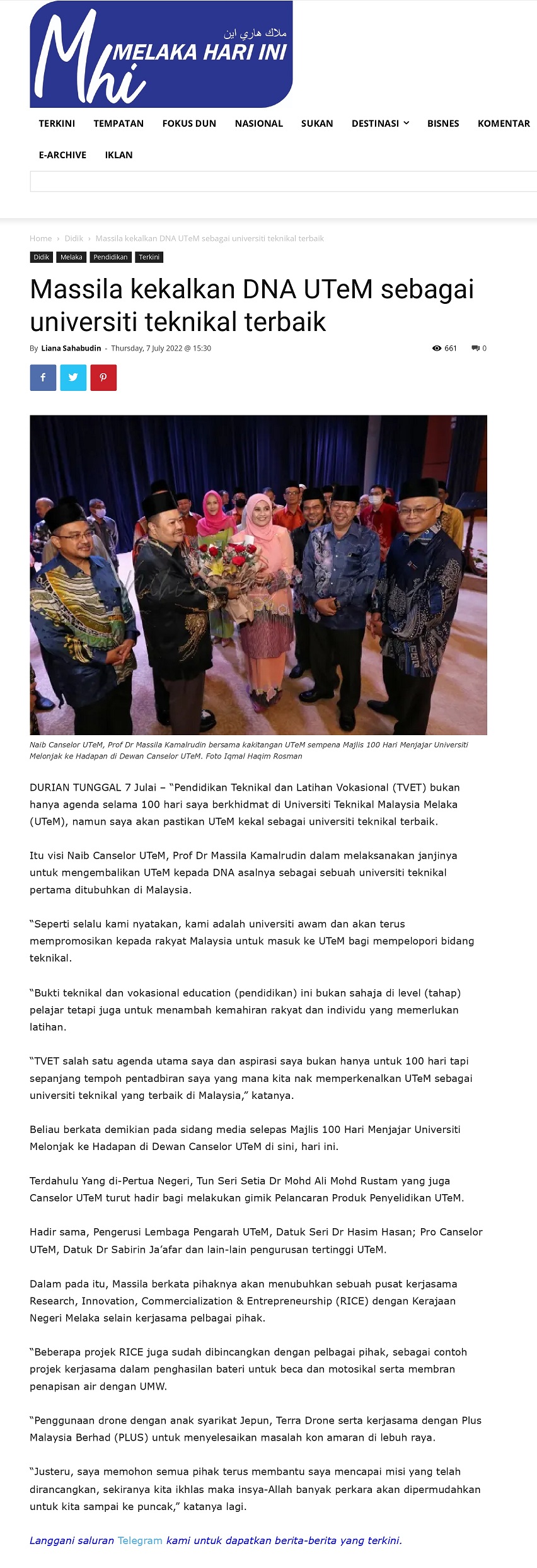 Massila kekalkan DNA UTeM sebagai universiti teknikal terbaik