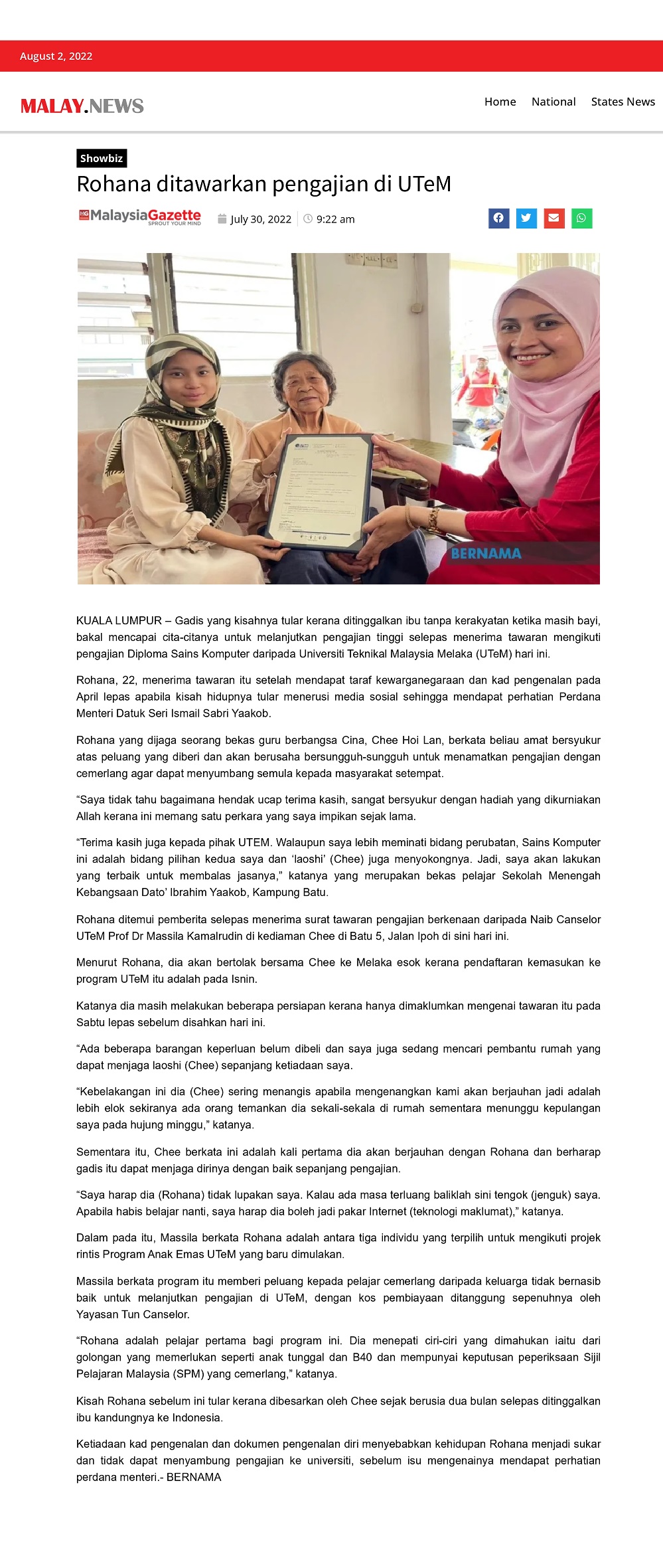 Rohana ditawarkan pengajian di UTeM