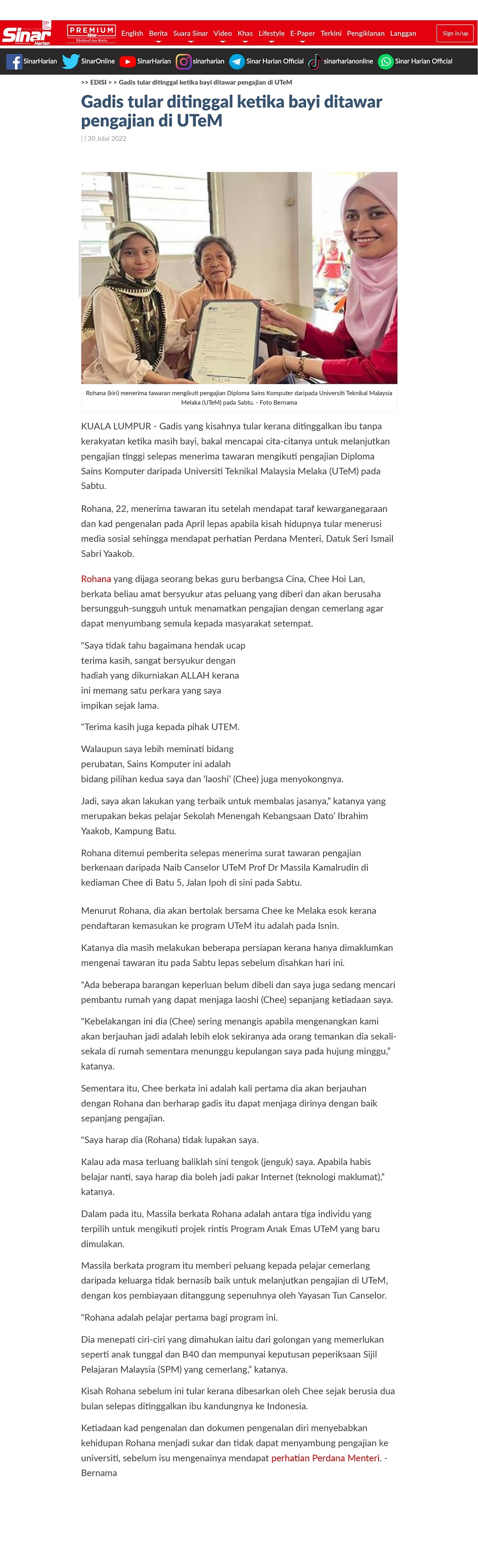 Gadis tular ditinggal ketika bayi ditawar pengajian di UTeM