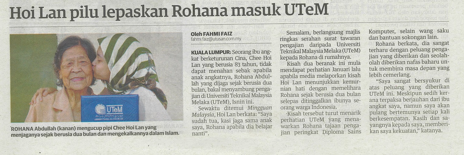 Hoi Lan pilu lepaskan Rohana masuk UTeM 