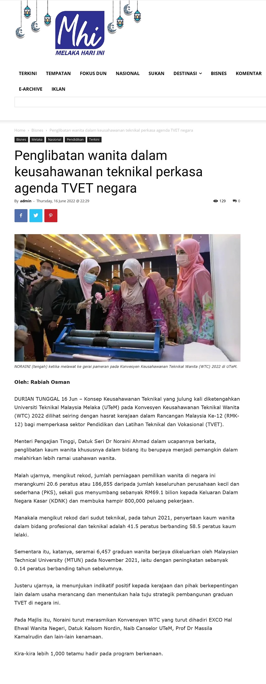 Penglibatan Wanita Dalam Bidang Keusahawanan Teknikal Perkasa Agenda TVET Negara