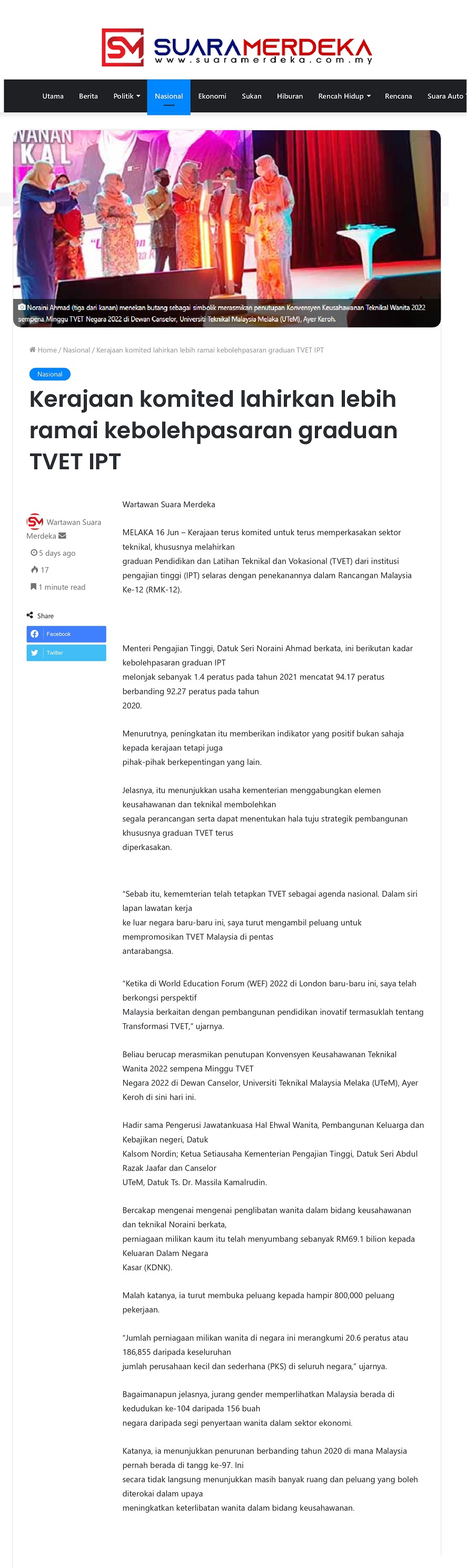 Kerajaan komited lahirkan lebih ramai kebolehpasaran graduan TVET IPT