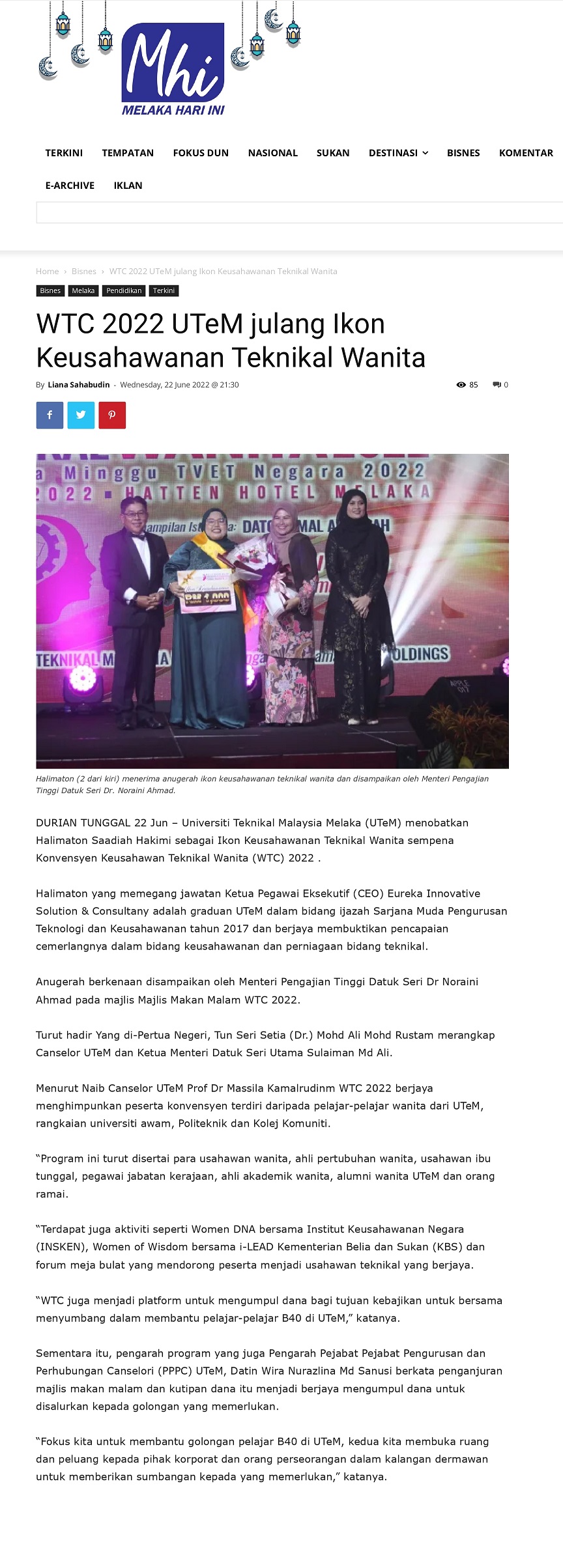 WTC 2022 UTeM julang Ikon Keusahawanan Teknikal Wanita