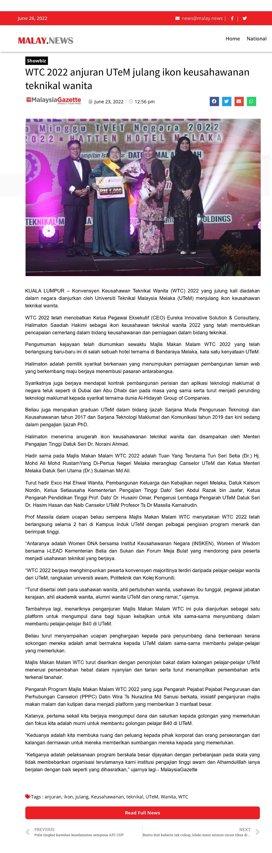 WTC 2022 anjuran UTeM julang ikon keusahawanan teknikal wanita