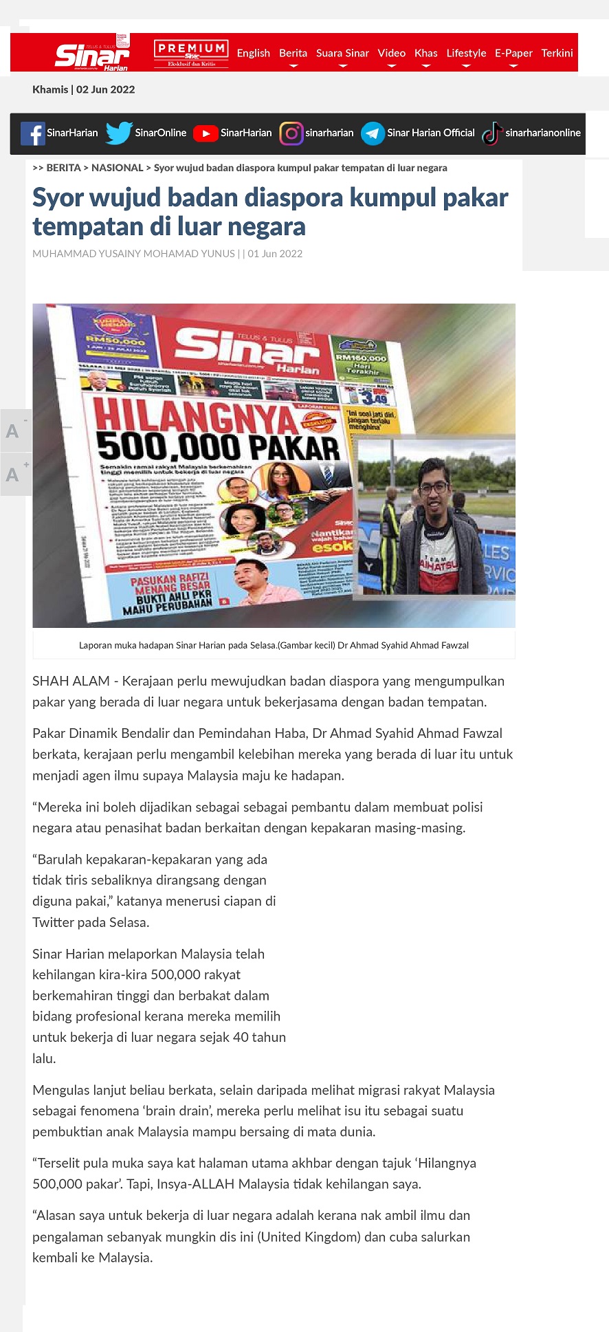 Syor wujud badan diaspora kumpul pakar tempatan di luar negara