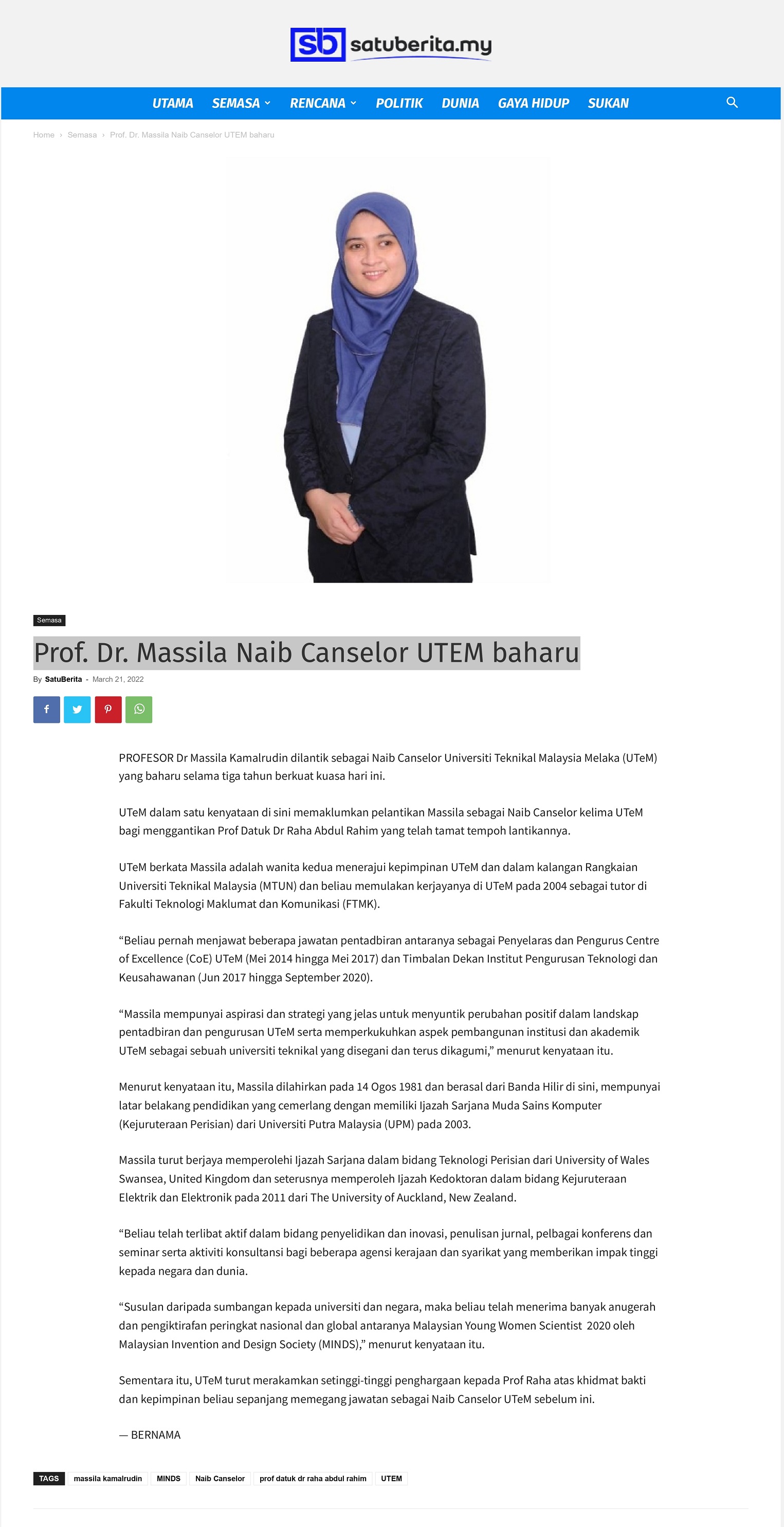 Prof. Dr. Massila Naib Canselor UTeM baharu