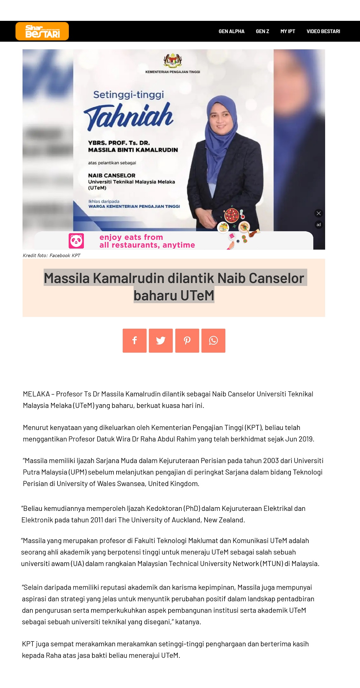 Massila Kamalrudin dilantik Naib Canselor baharu UTeM