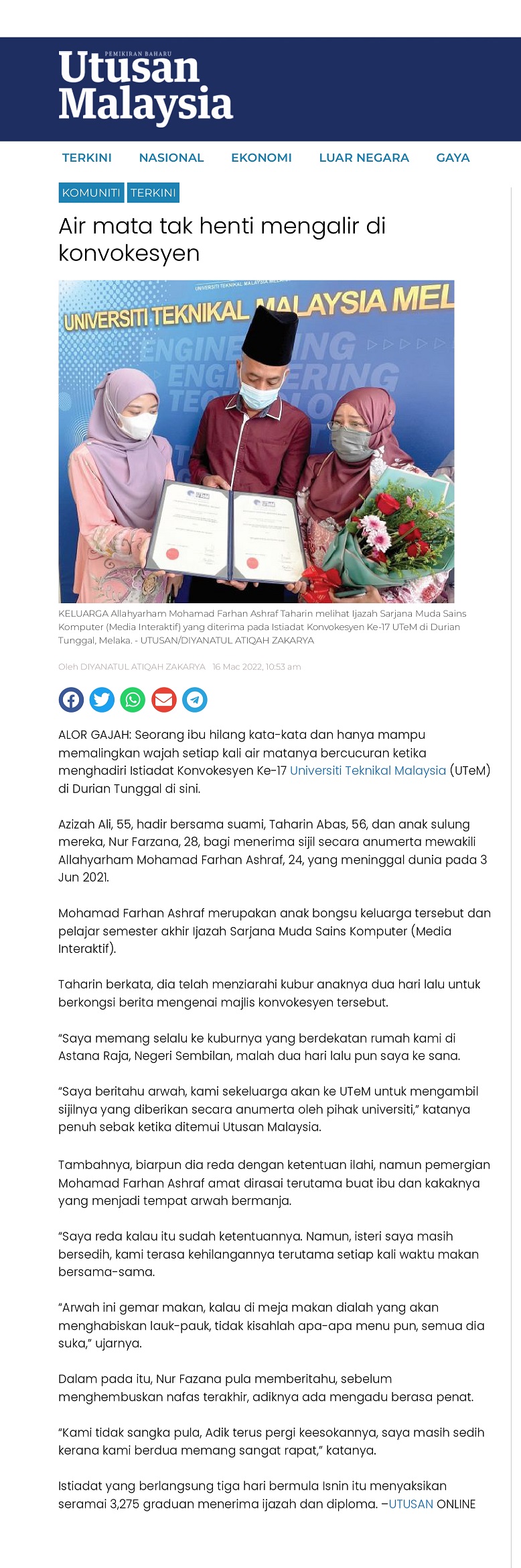 Air mata tak henti mengalir di konvokesyen