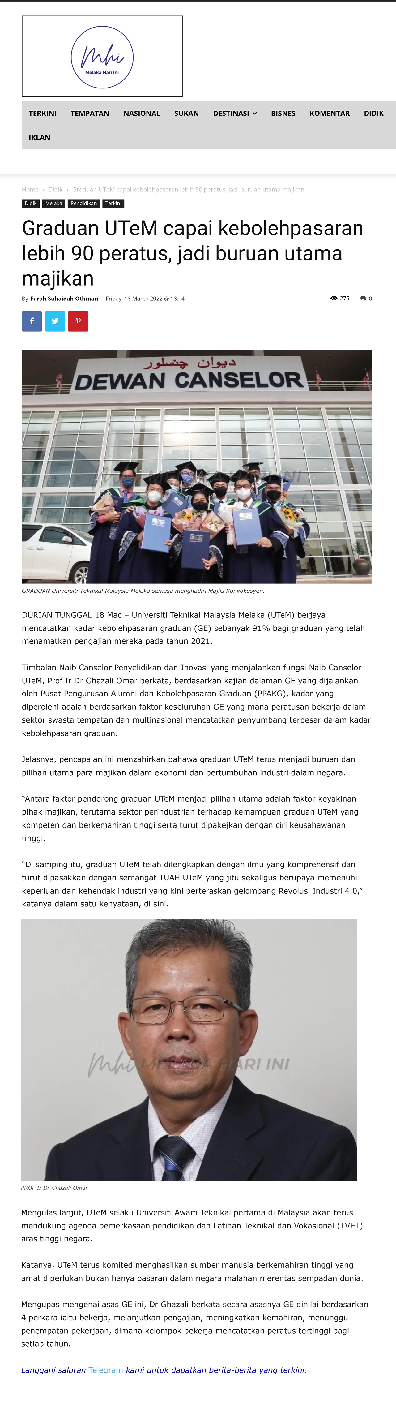 Graduan UTeM capai kebolehpasaran lebih 90 peratus, jadi buruan utama majikan