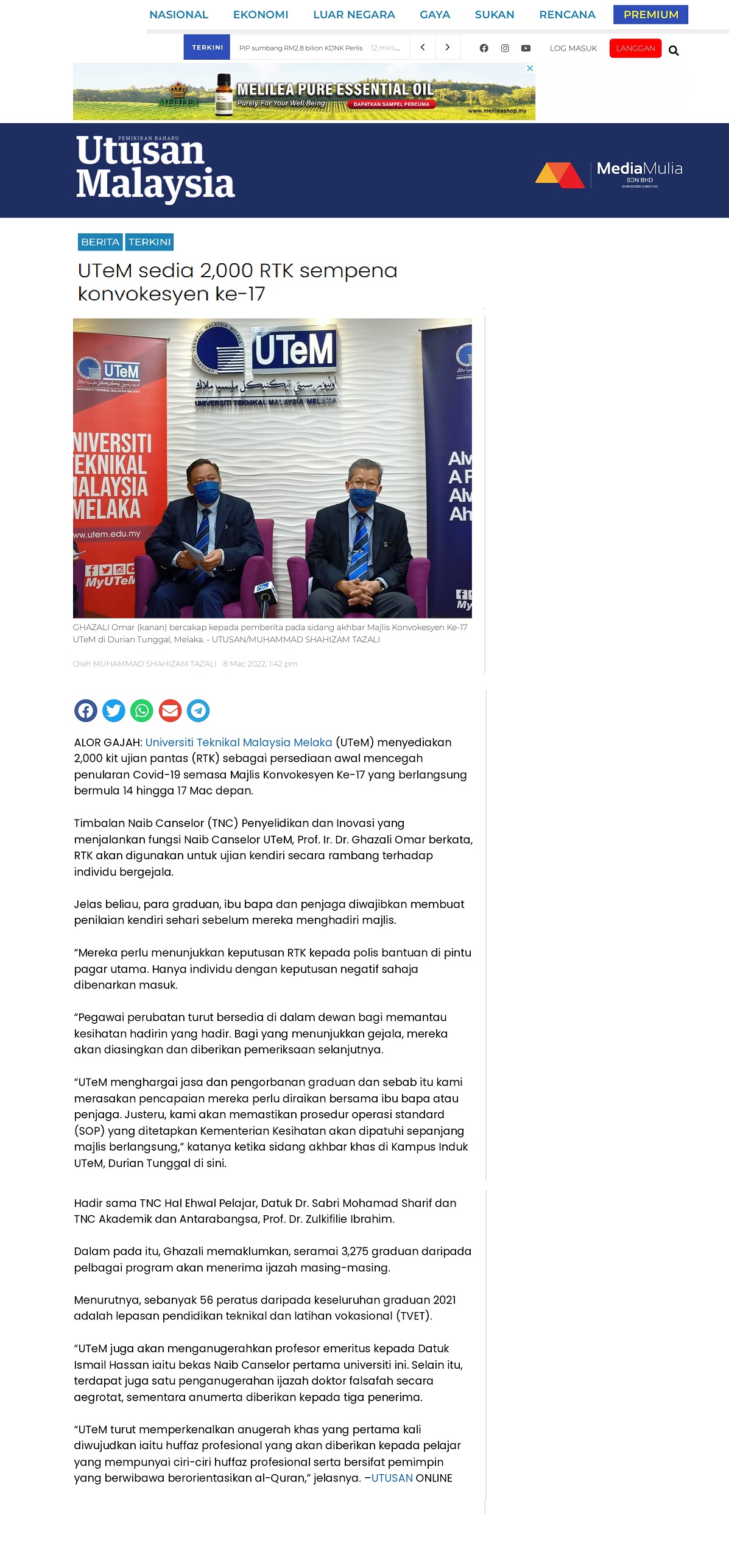 UTeM sedia 2,000 RTK sempena konvokesyen ke-17