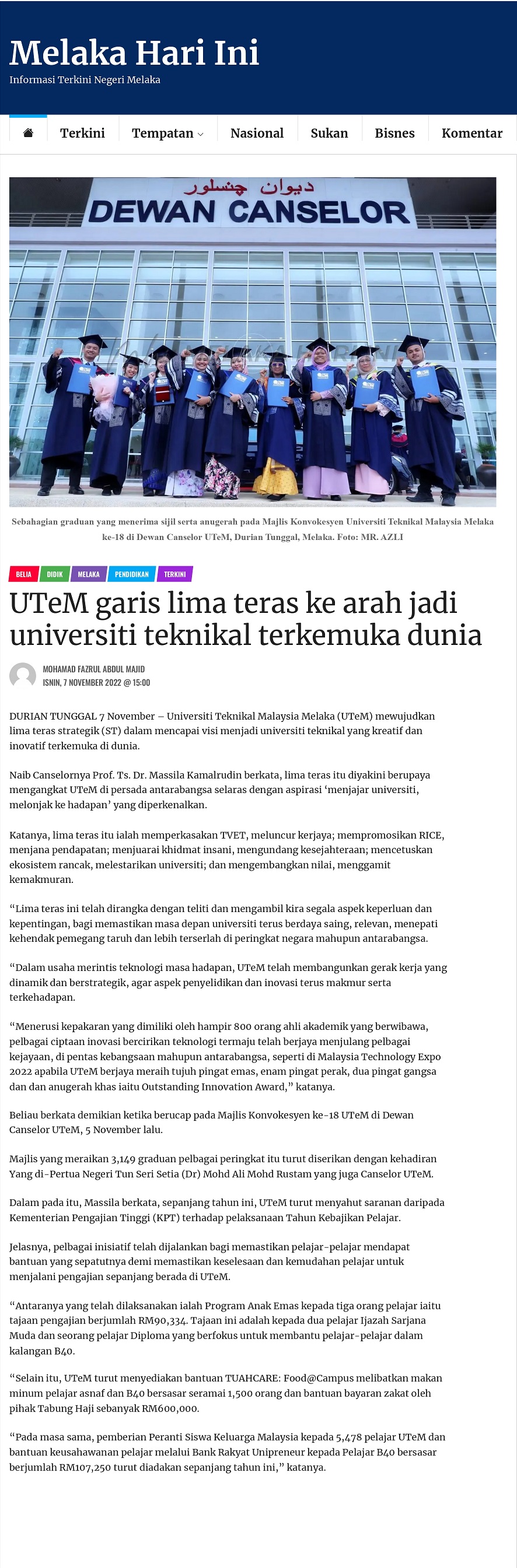 UTeM garis lima teras ke arah jadi universiti teknikal terkemuka dunia