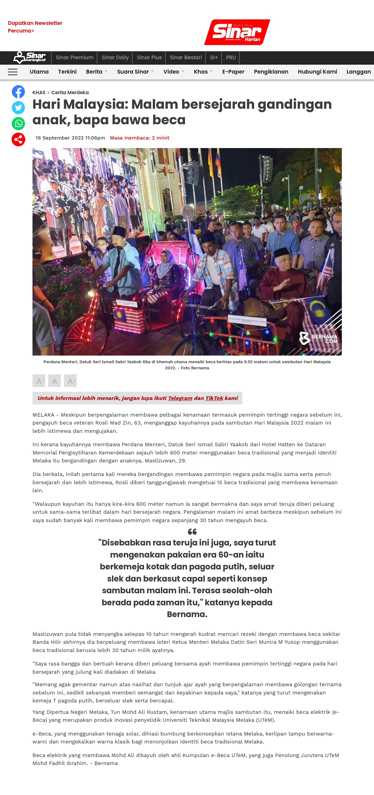 Hari Malaysia: Malam bersejarah gandingan anak, bapa bawa beca