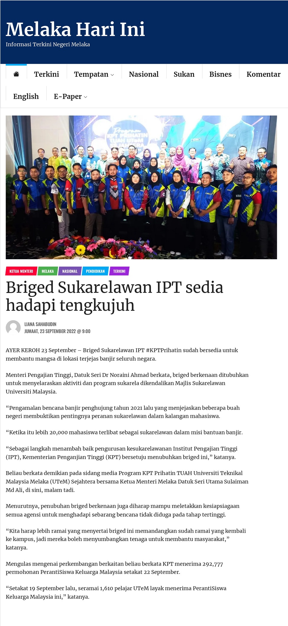 Briged Sukarelawan IPT sedia hadapi tengkujuh