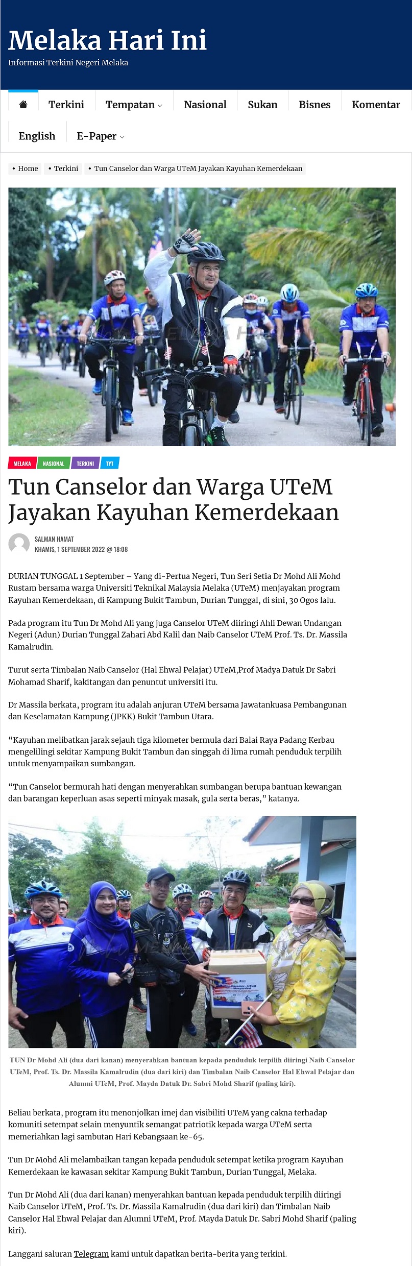Tun Canselor dan Warga UTeM Jayakan Kayuhan Kemerdekaan