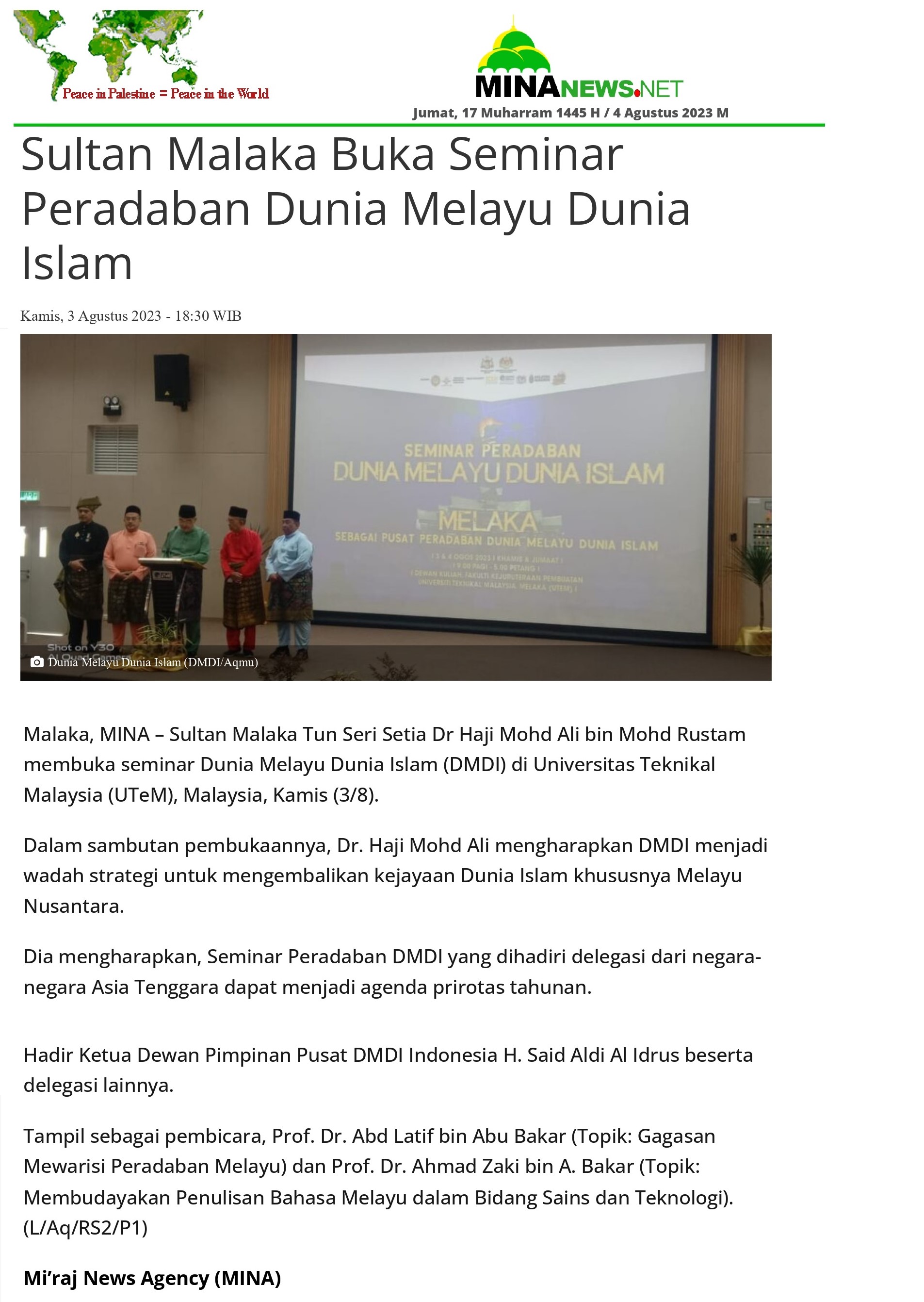 Sultan Malaka Buka Seminar Peradaban Dunia Melayu Dunia Islam