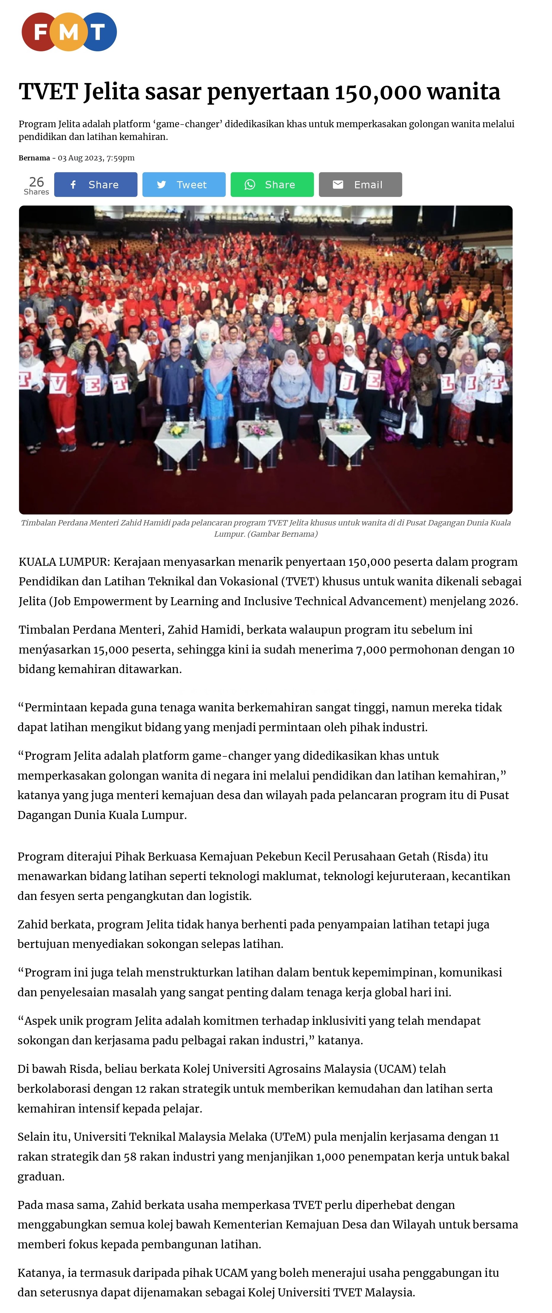 TVET Jelita sasar penyertaan 150,000 wanita