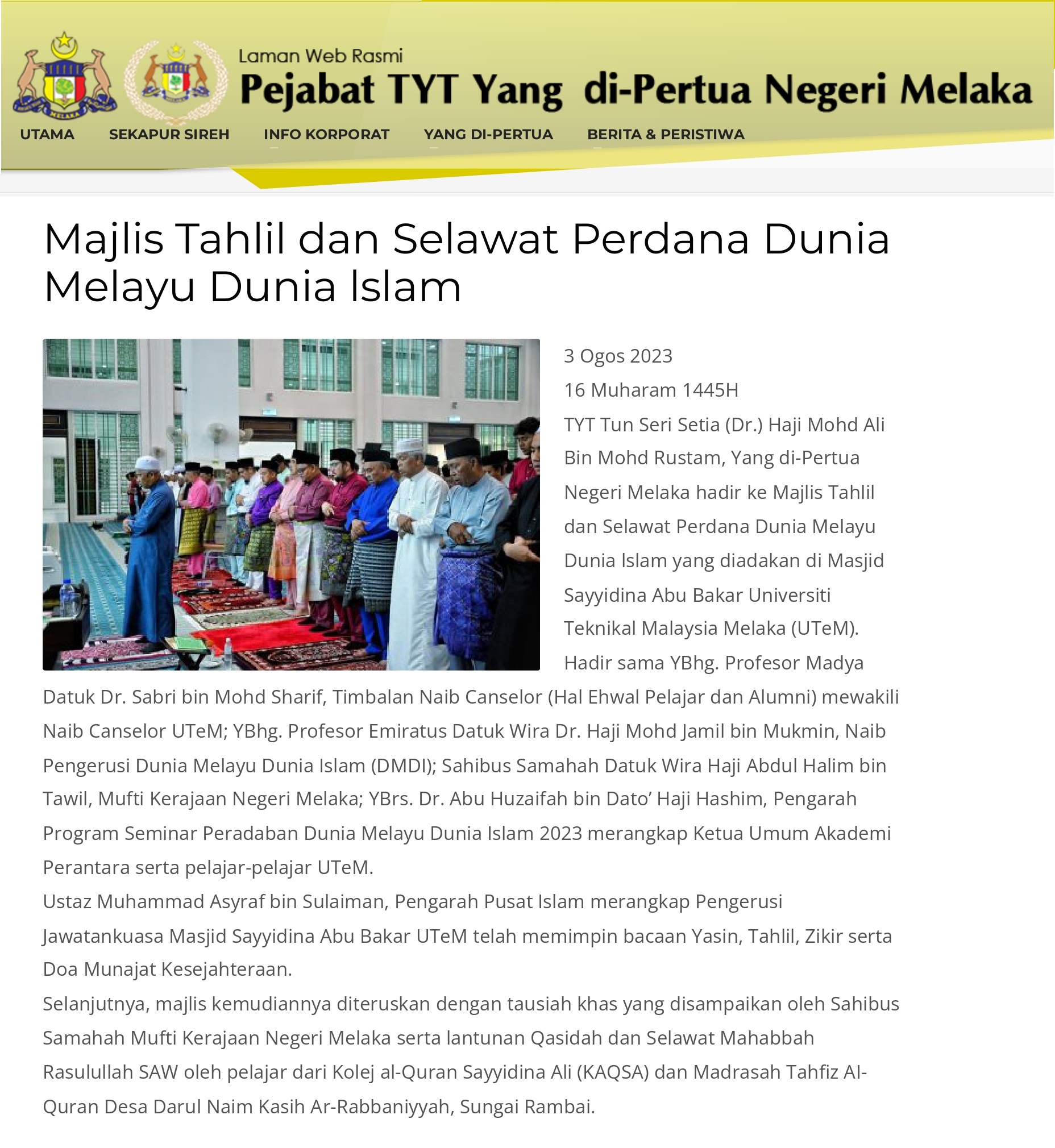Majlis Tahlil dan Selawat Perdana Dunia Melayu Dunia lslam