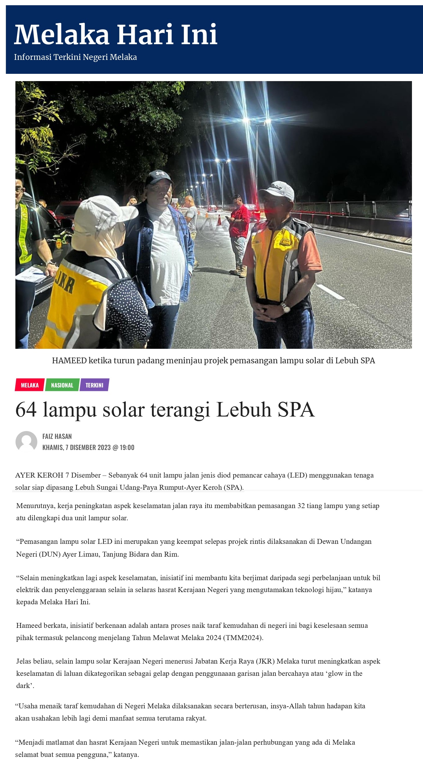 64 lampu solar terangi Lebuh SPA