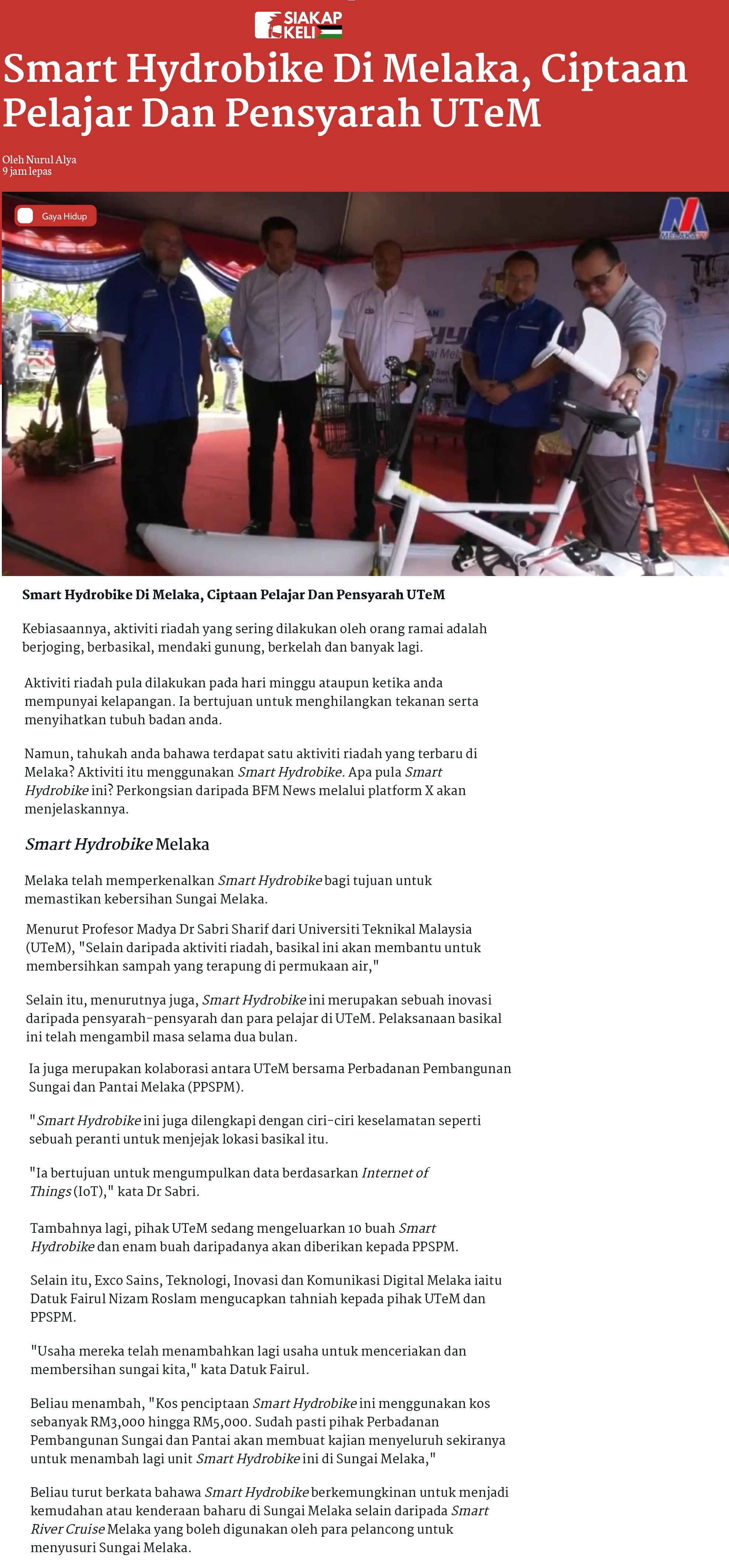 Smart Hydrobike Di Melaka, Ciptaan Pelajar Dan Pensyarah UTeM