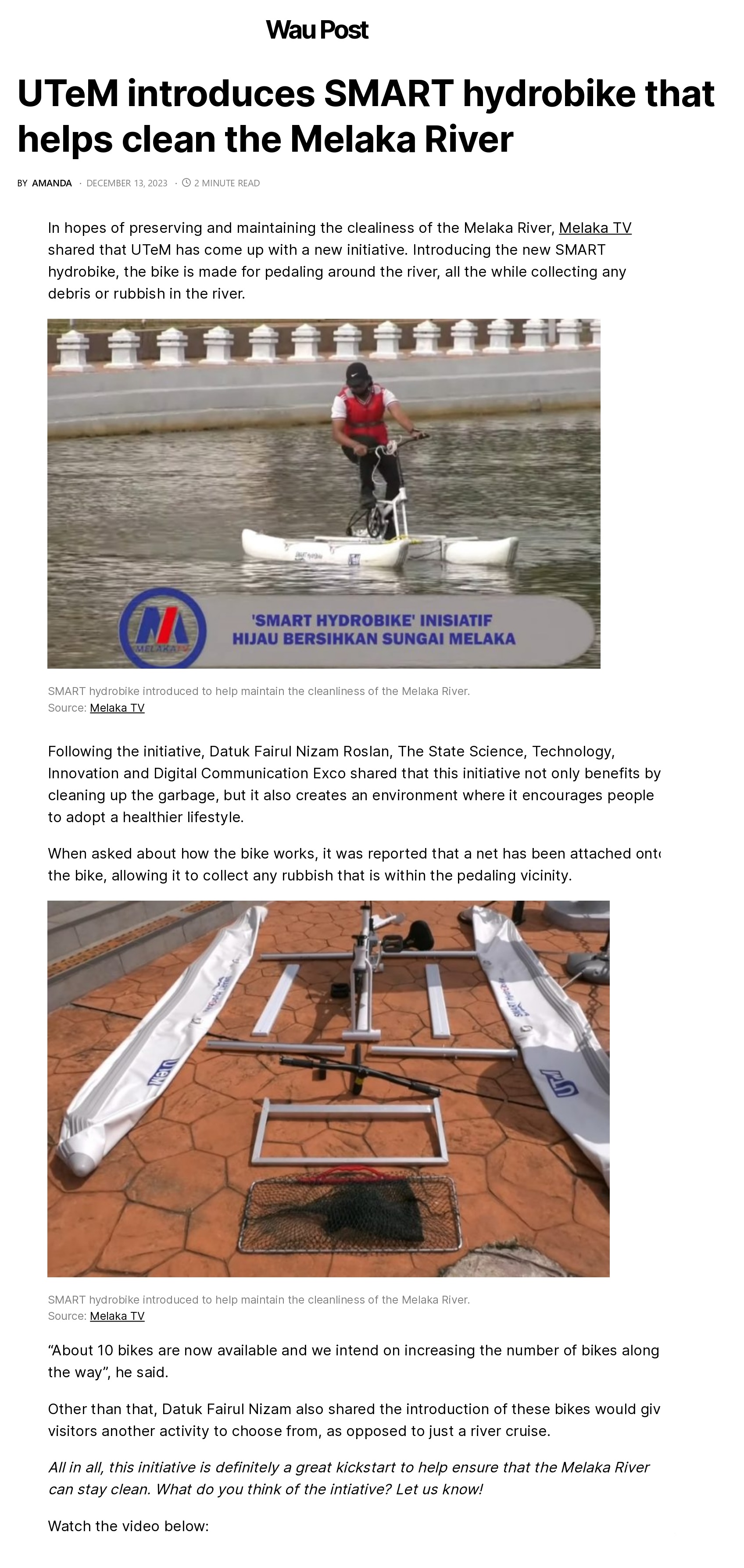 UTeM introduces SMART hydrobike that helps clean the Melaka River