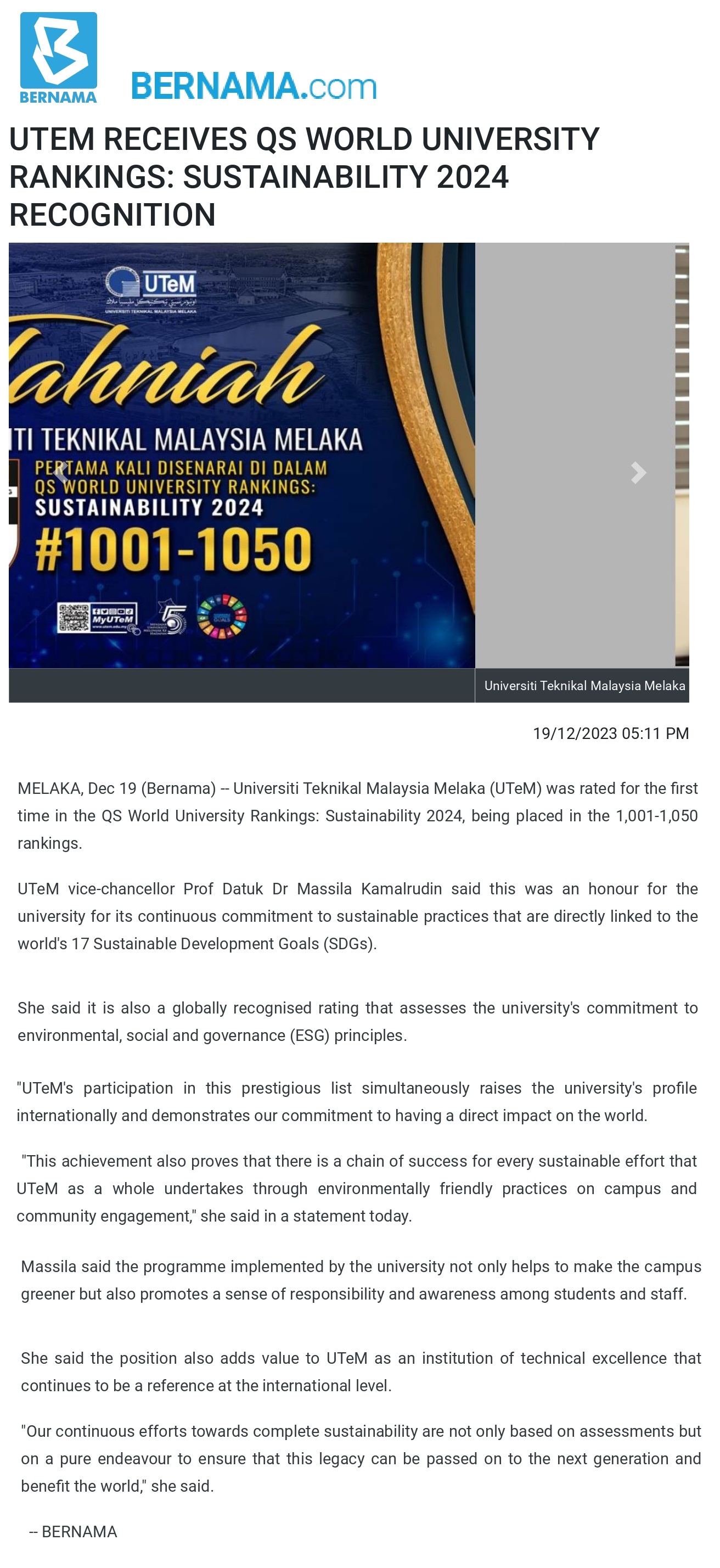UTEM RECEIVES QS WORLD UNIVERSITY RANKINGS_ SUSTAINABILITY 2024 RECOGNITION