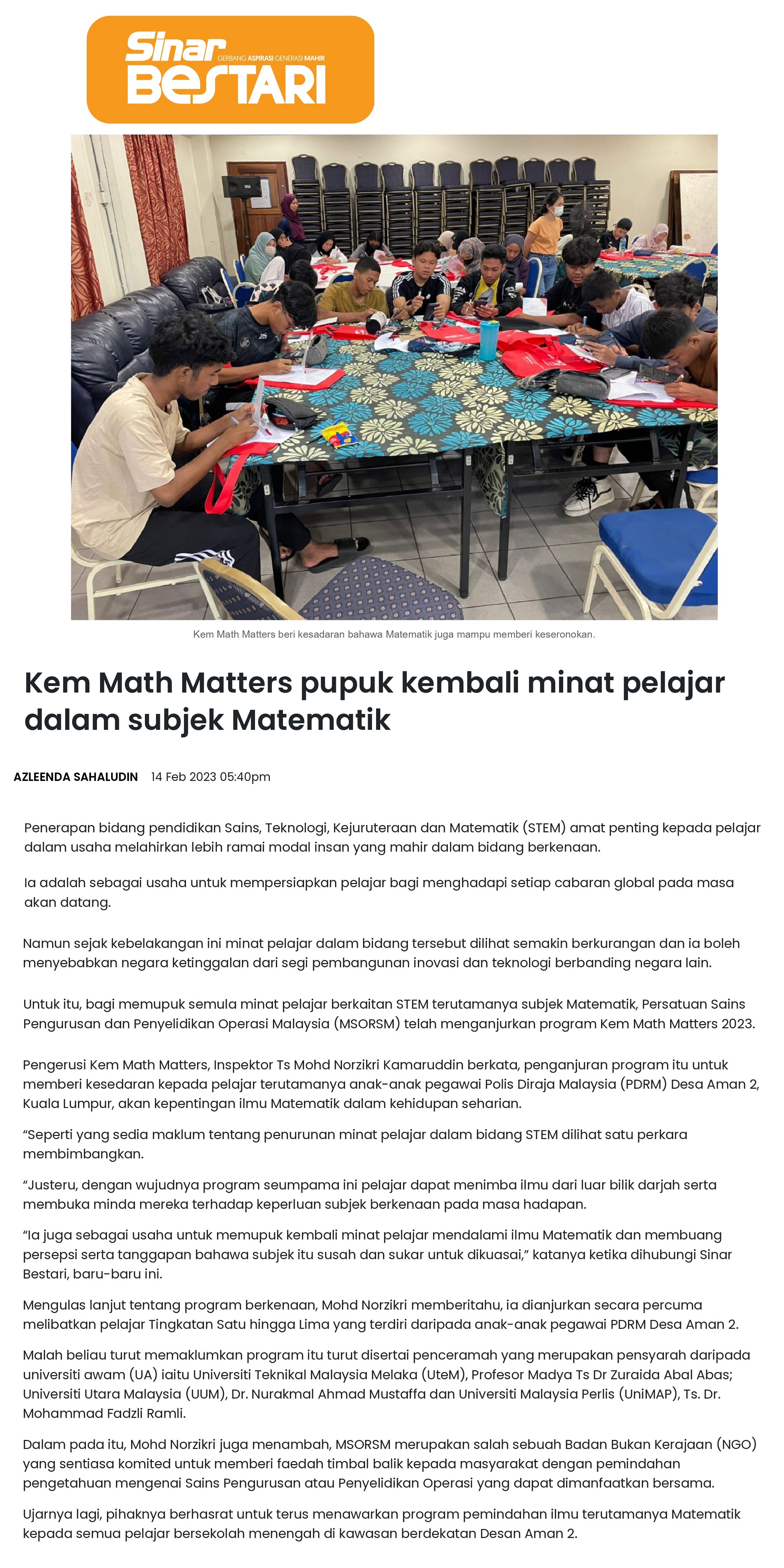 Kem Math Matters pupuk kembali minat pelajar dalam subjek Matematik