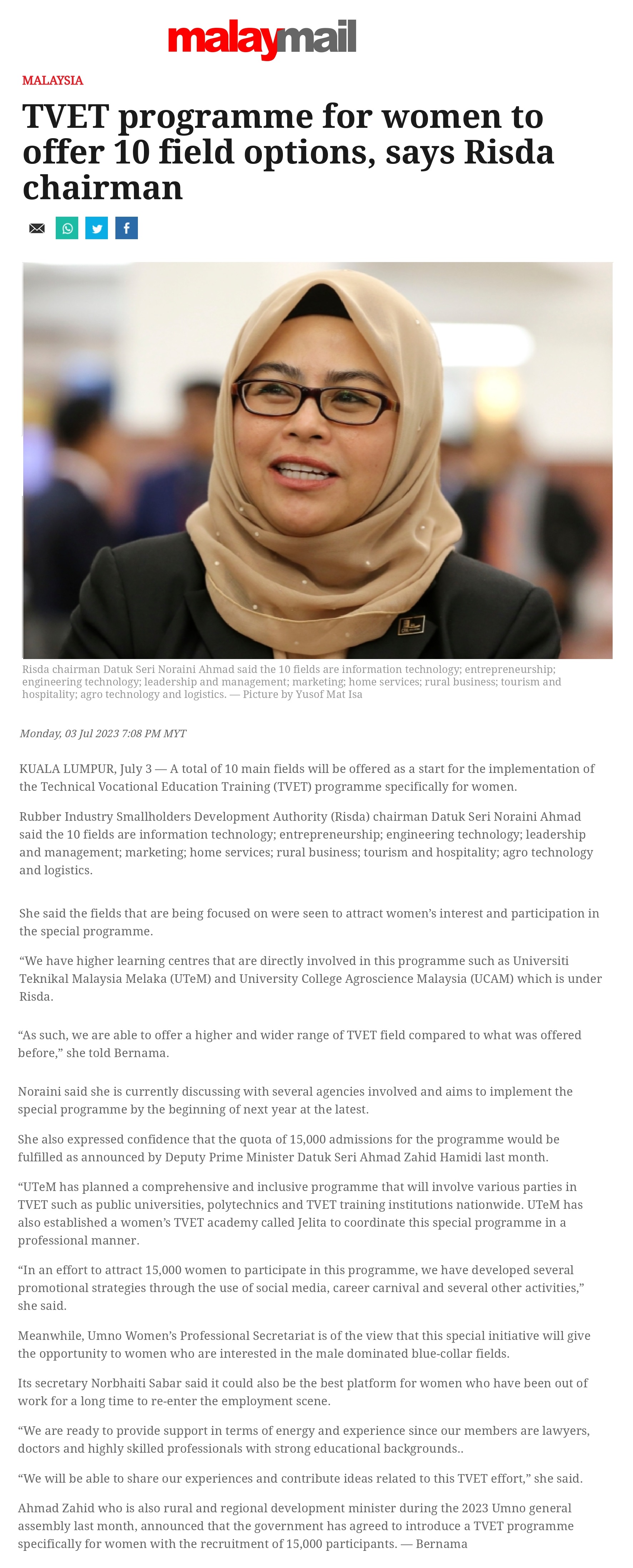 TVET programme for women to offer 10 field options, says Risda chairman