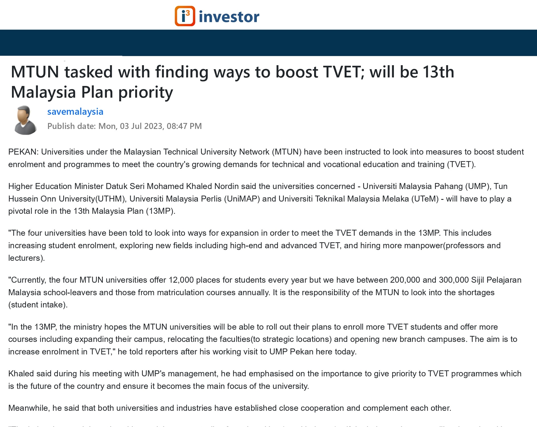 MTUN tasked with finding ways to boost TVET; will be 13th Malaysia Plan priority