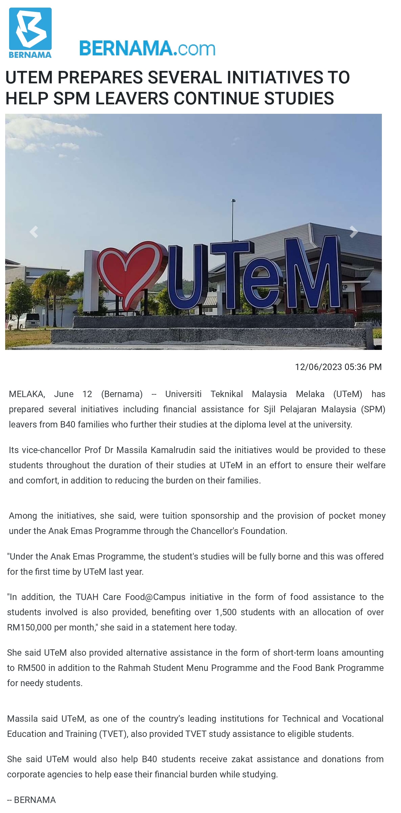 UTEM PREPARES SEVERAL INITIATIVES TO HELP SPM LEAVERS CONTINUE STUDIES