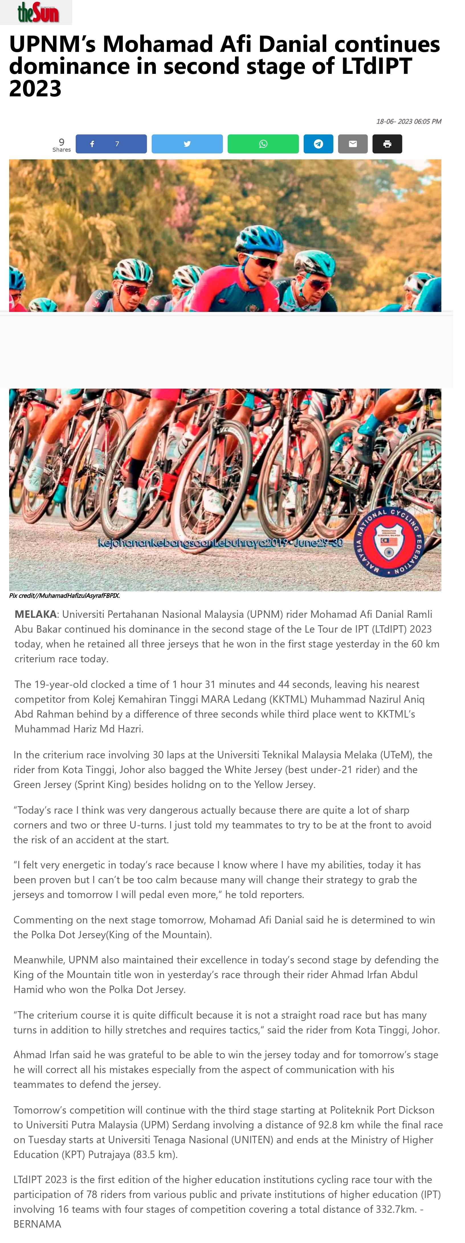 UPNM’s Mohamad Afi Danial continues dominance in second stage of LTdIPT 2023