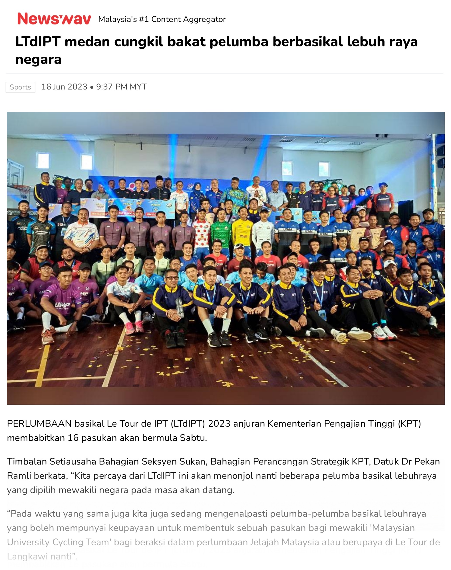 LTdIPT medan cungkil bakat pelumba berbasikal lebuh raya negara