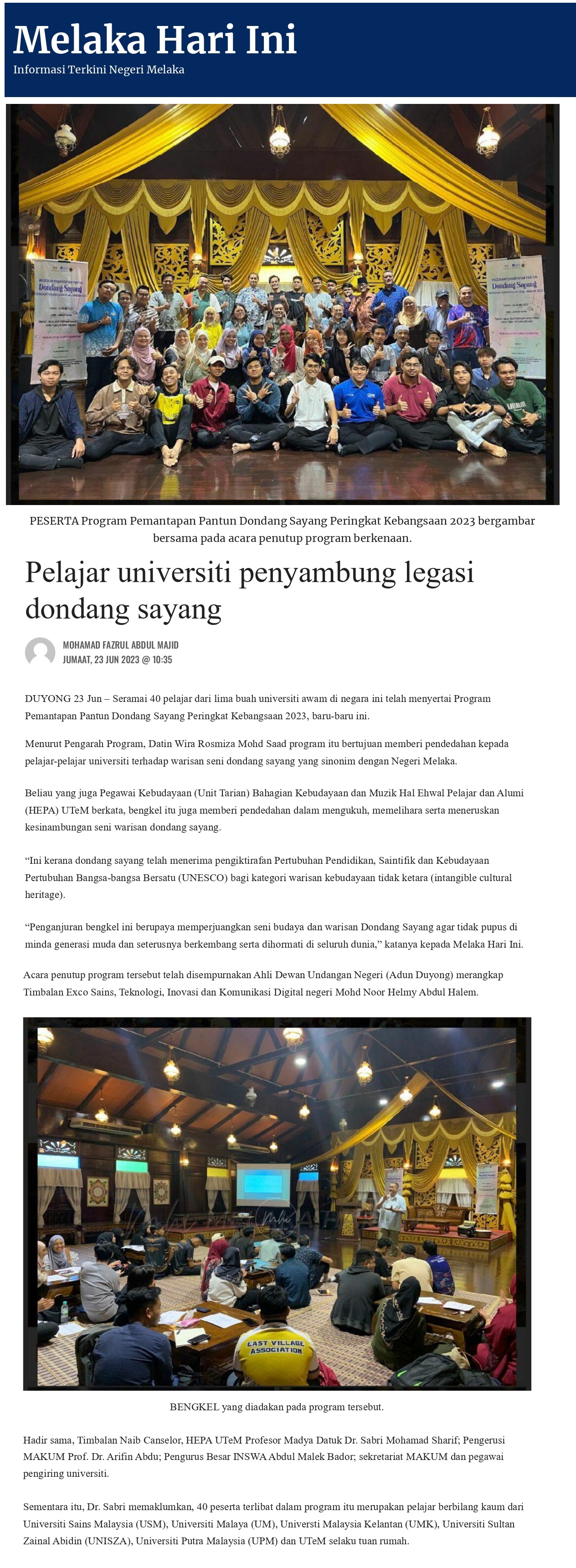 Pelajar universiti penyambung legasi dondang sayang