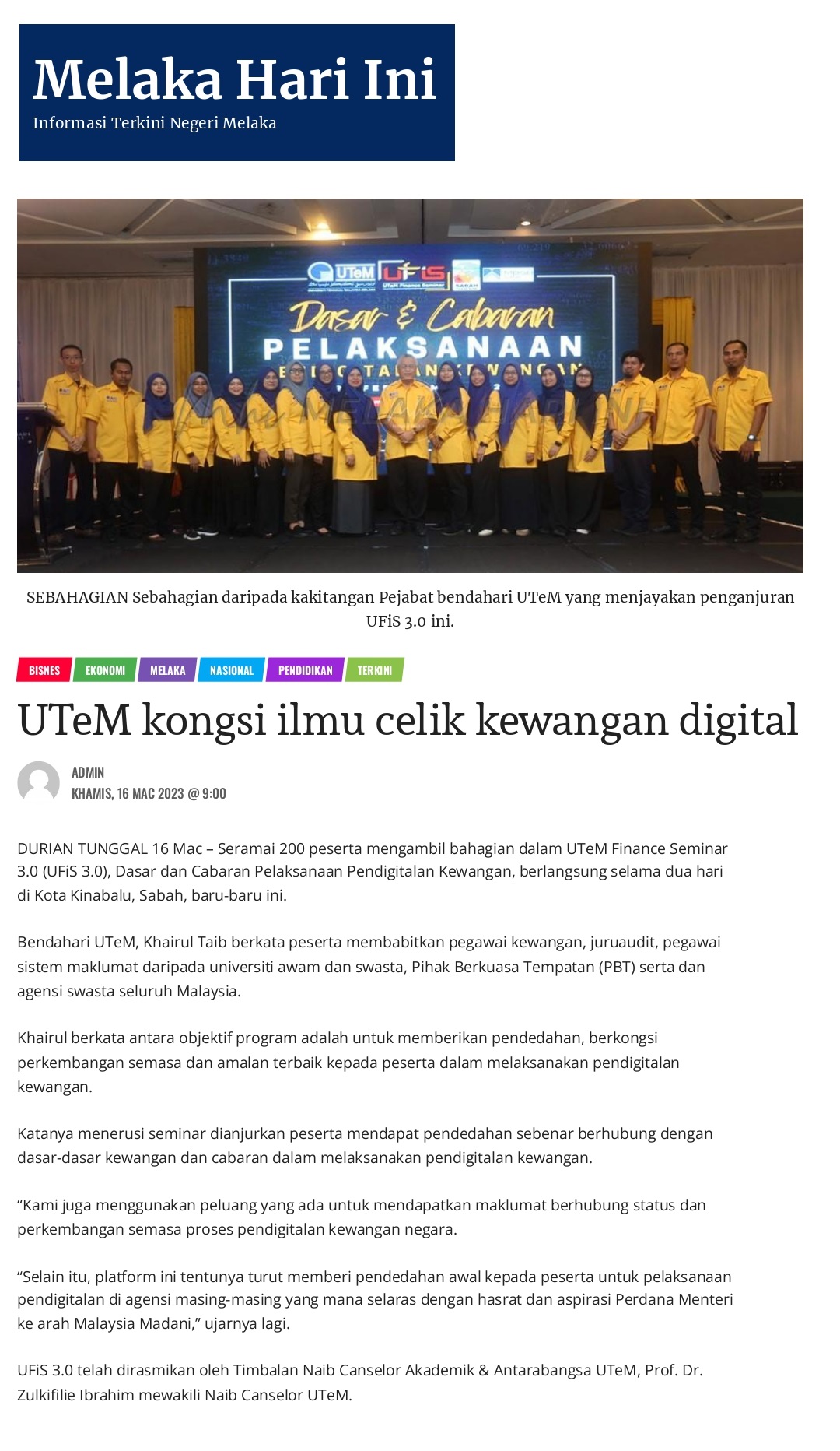 UTeM kongsi ilmu celik kewangan digital