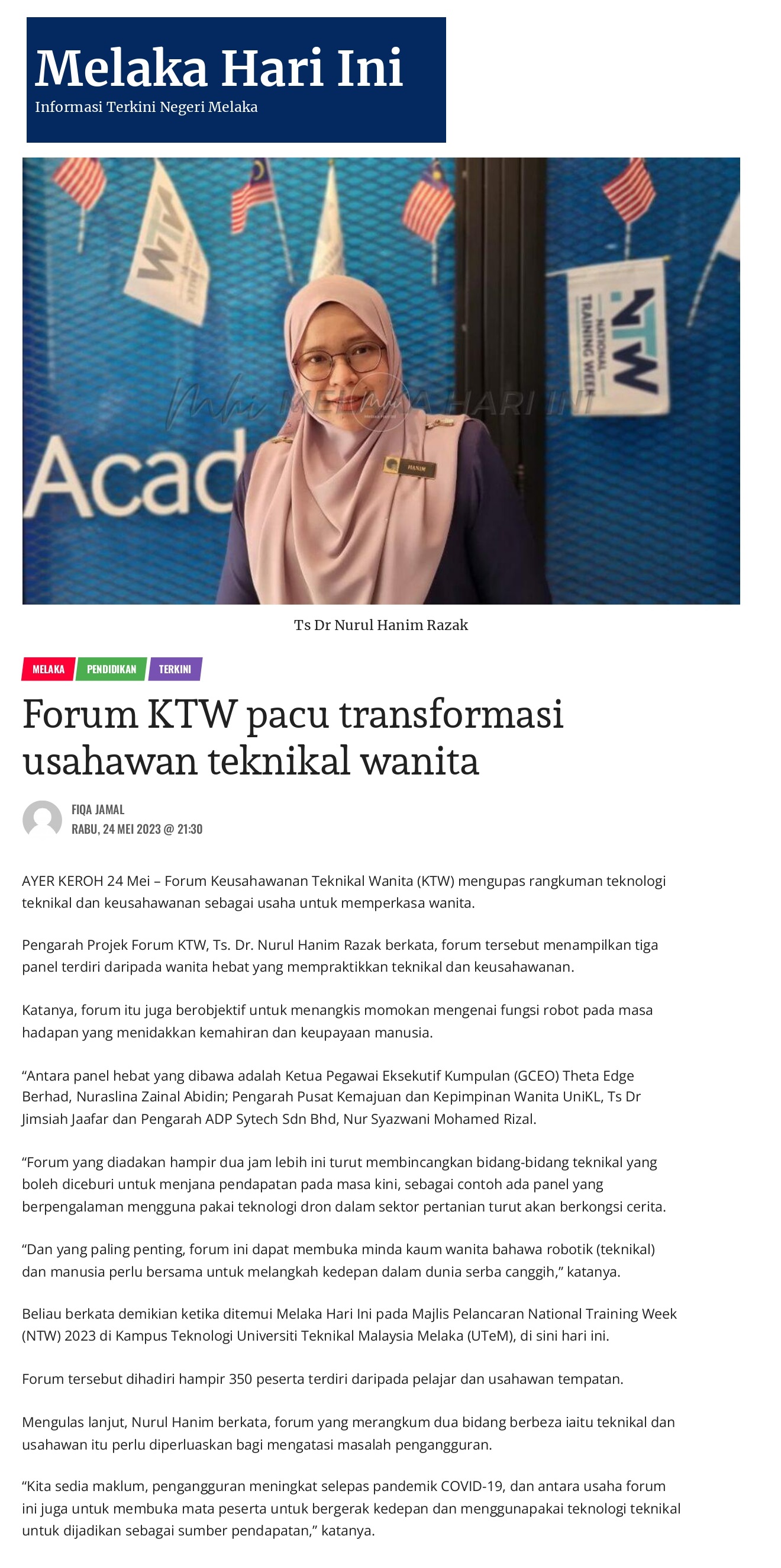 Forum KTW pacu transformasi usahawan teknikal wanita