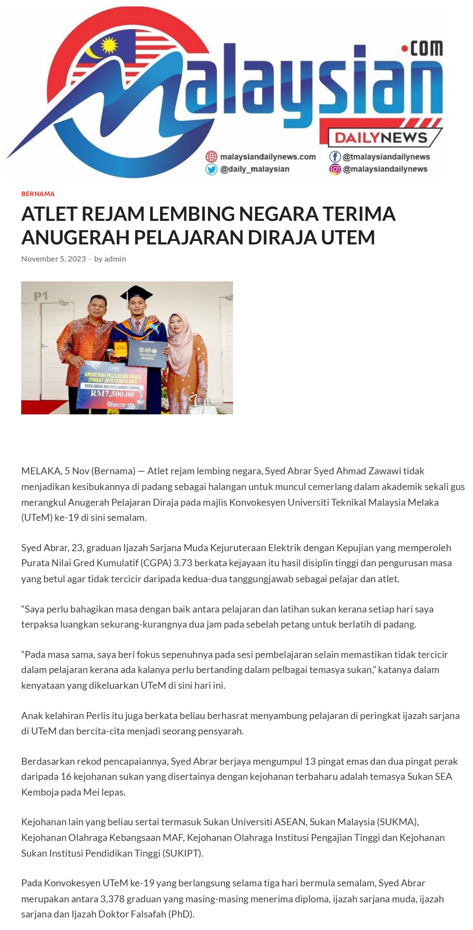 ATLET REJAM LEMBING NEGARA TERIMA ANUGERAH PELAJARAN DIRAJA UTEM