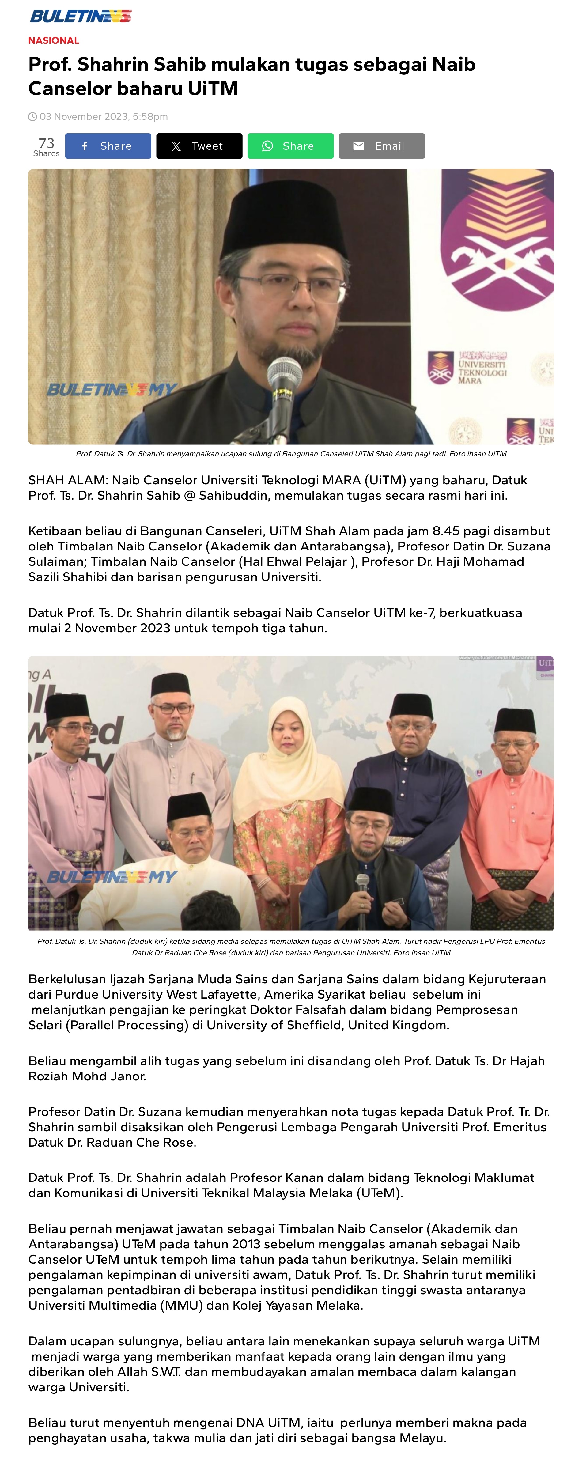 Prof. Shahrin Sahib mulakan tugas sebagai Naib Canselor baharu UiTM