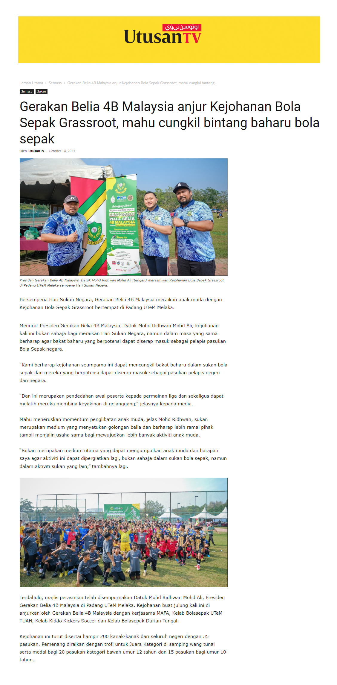 Gerakan Belia 4B Malaysia anjur Kejohanan Bola Sepak Grassroot, mahu cungkil bintang baharu bola sepak