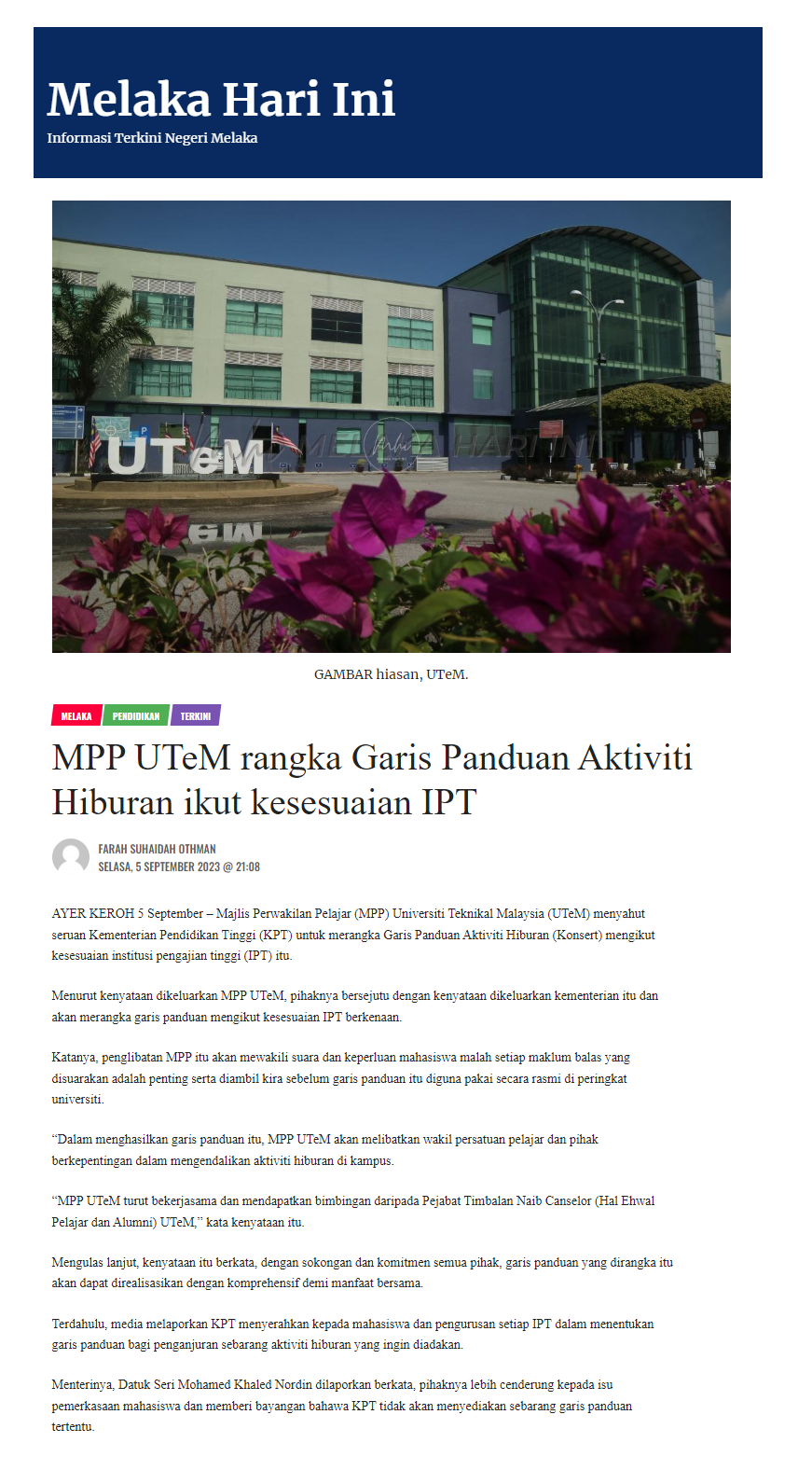MPP UTeM rangka Garis Panduan Aktiviti Hiburan ikut kesesuaian IPT