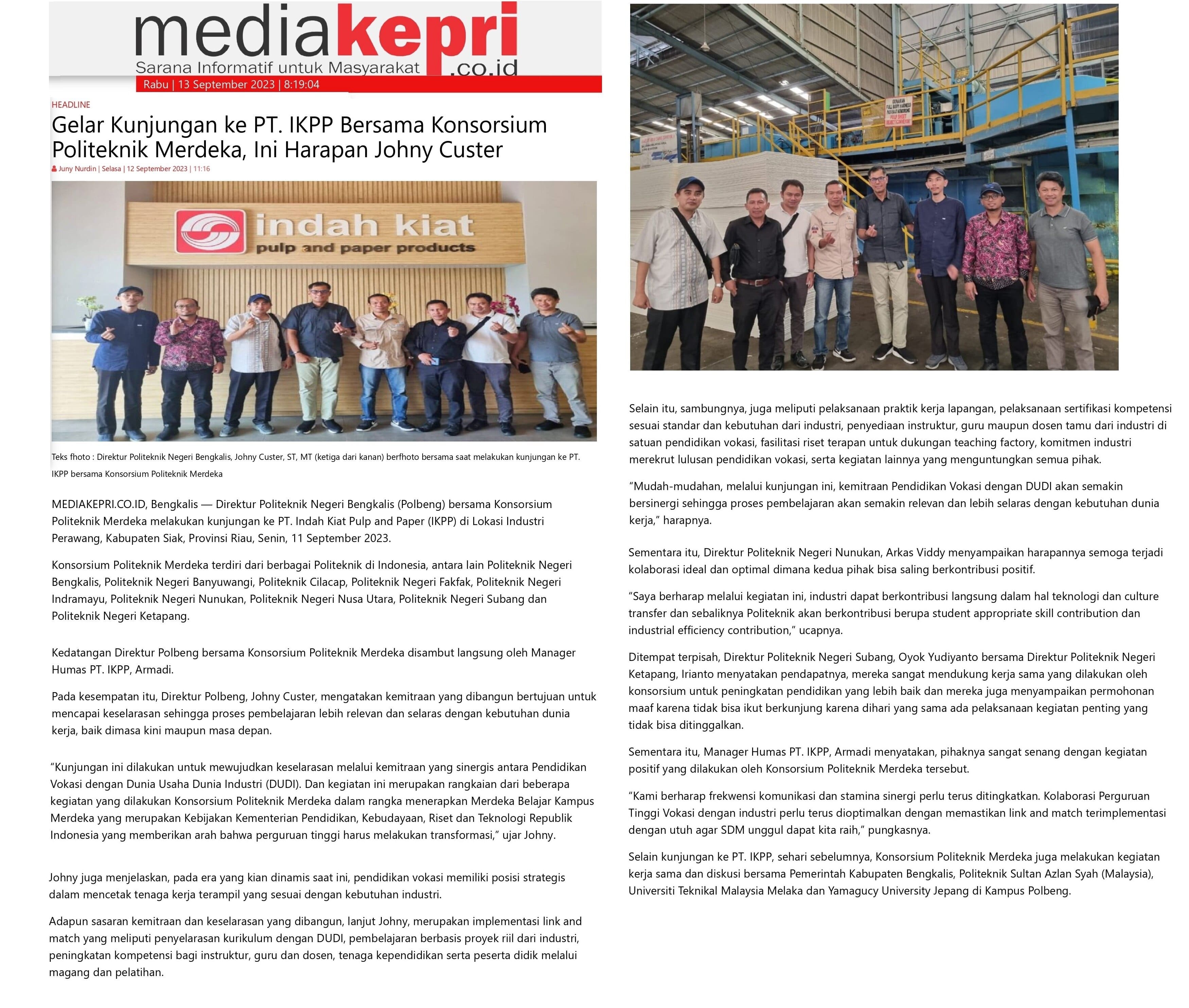 Gelar Kunjungan ke PT. IKPP Bersama Konsorsium Politeknik Merdeka, Ini Harapan Johny Custer