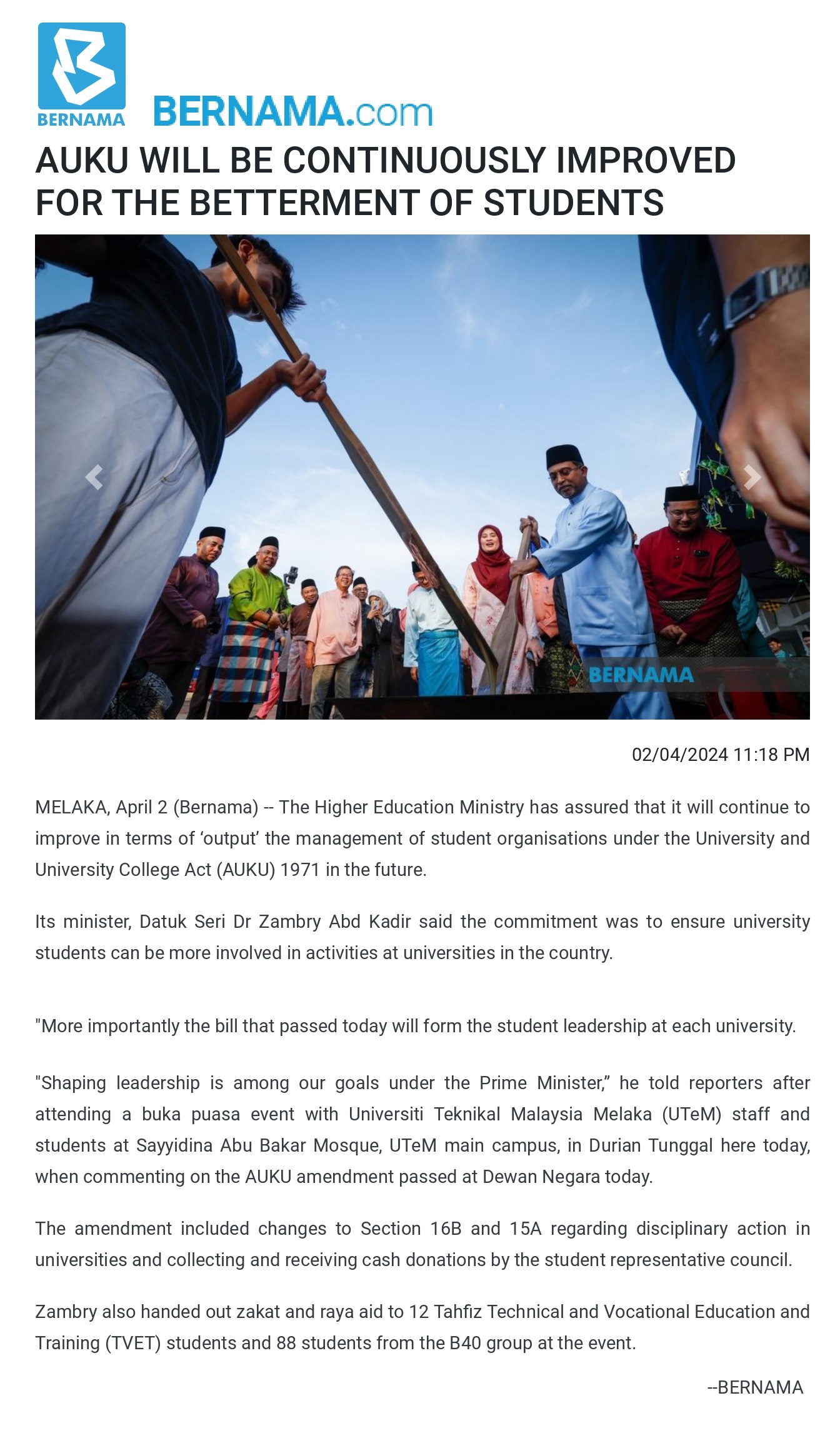 AUKU WILL BE CONTINUOUSLY IMPROVED FOR THE BETTERMENT OF STUDENTS